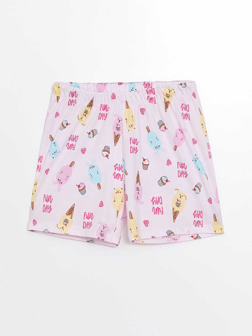 LCW Kids Pembe Baskılı Beli Lastikli Baskılı Kız Çocuk Pijama Şort