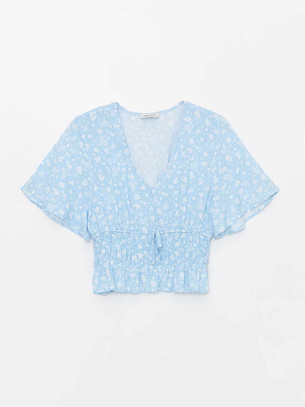 V-Neck Patterned Short Sleeve Women's Blouse -S4DC69Z8-LQQ
