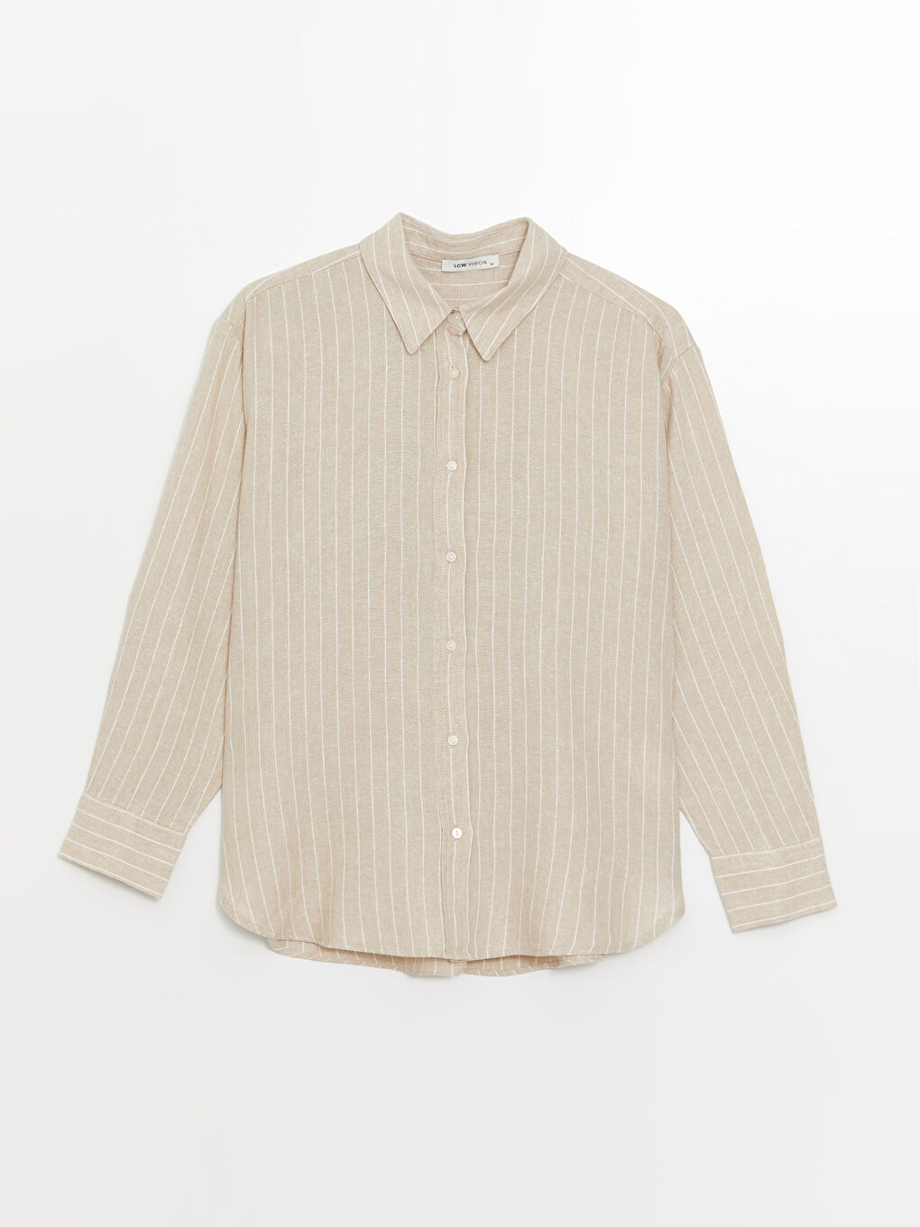 LCW Vision Gestreiftes Langarm Oversize Leinenmischung Damenhemd -S4DC72Z8-LE8