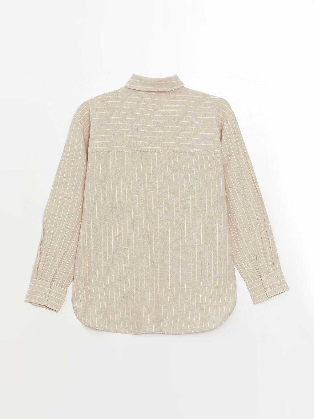 LCW Vision Gestreiftes Langarm Oversize Leinenmischung Damenhemd -S4DC72Z8-LE8