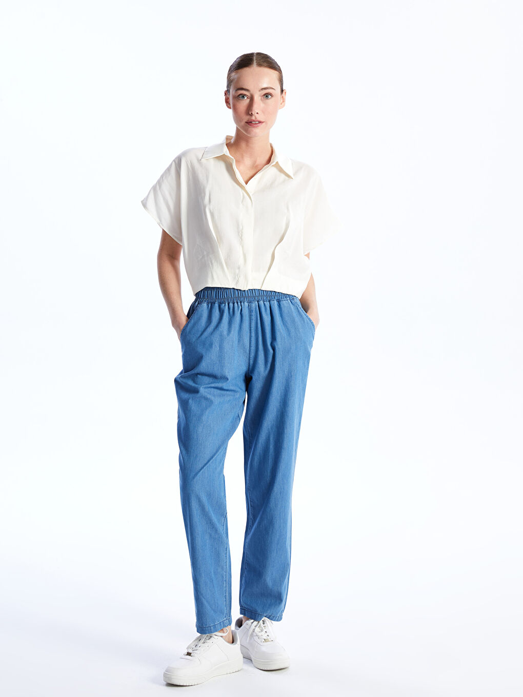 LC Waikiki Elastic Waist Wide Leg Women's Jeans -S4DC89Z8-563
