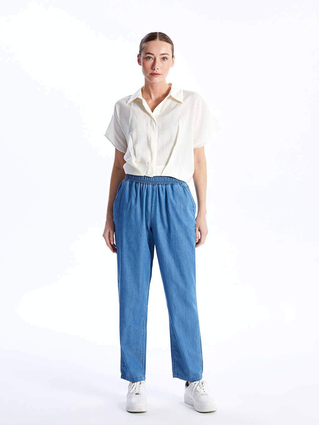 LC Waikiki Elastic Waist Wide Leg Women's Jeans -S4DC89Z8-563