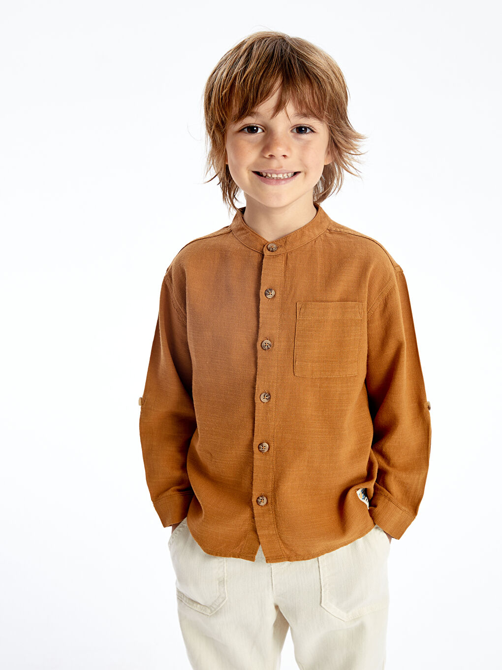 Grandad Collar Long Sleeve Basic Baby Boys' Shirt -S4DD33Z1-GTN