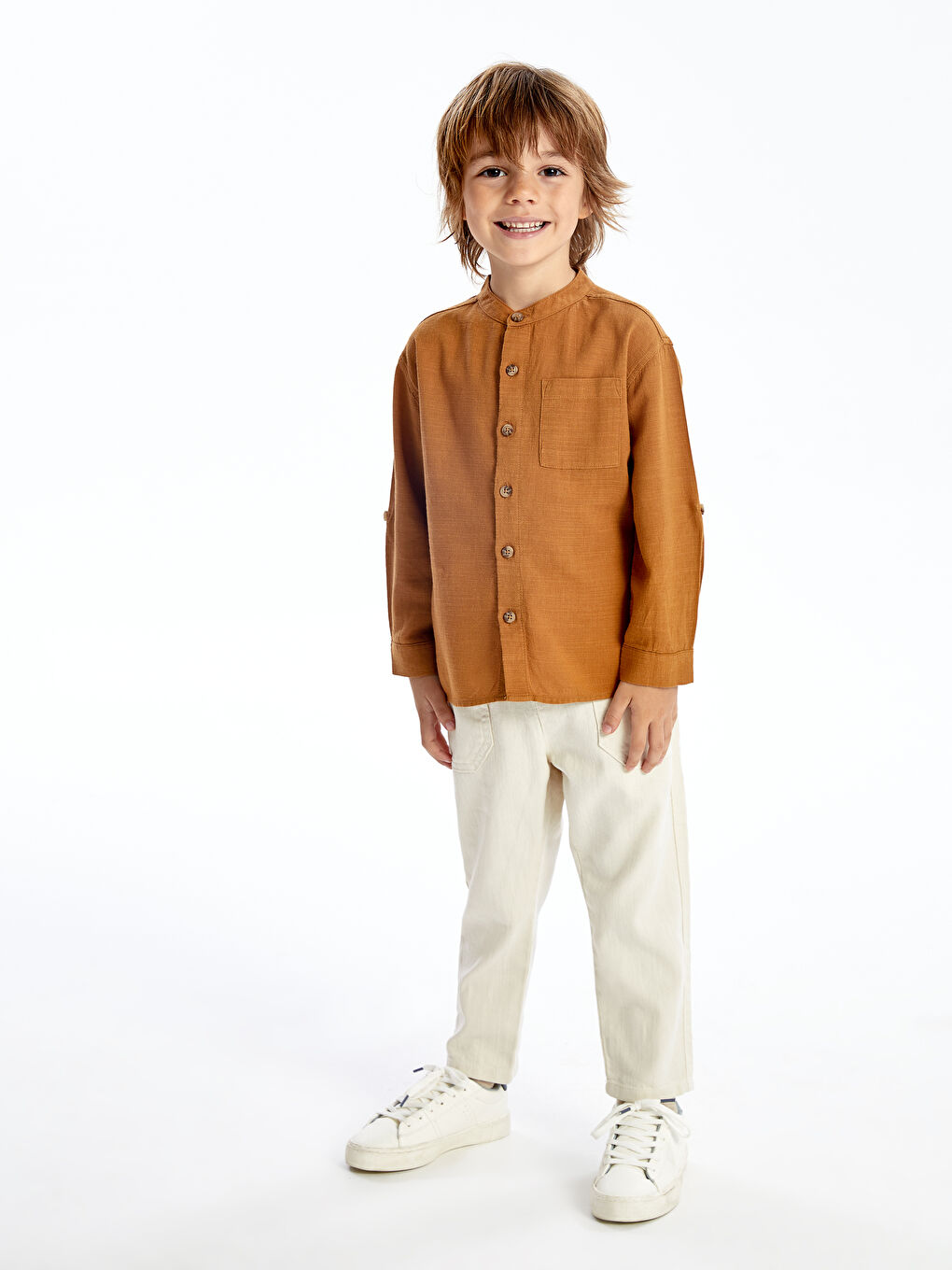 Grandad Collar Long Sleeve Basic Baby Boys' Shirt -S4DD33Z1-GTN