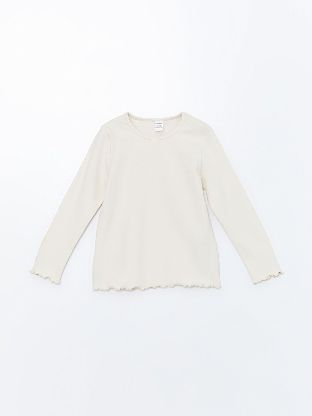 Bej Bisiklet Yaka Uzun Kollu Kız Bebek Tişört