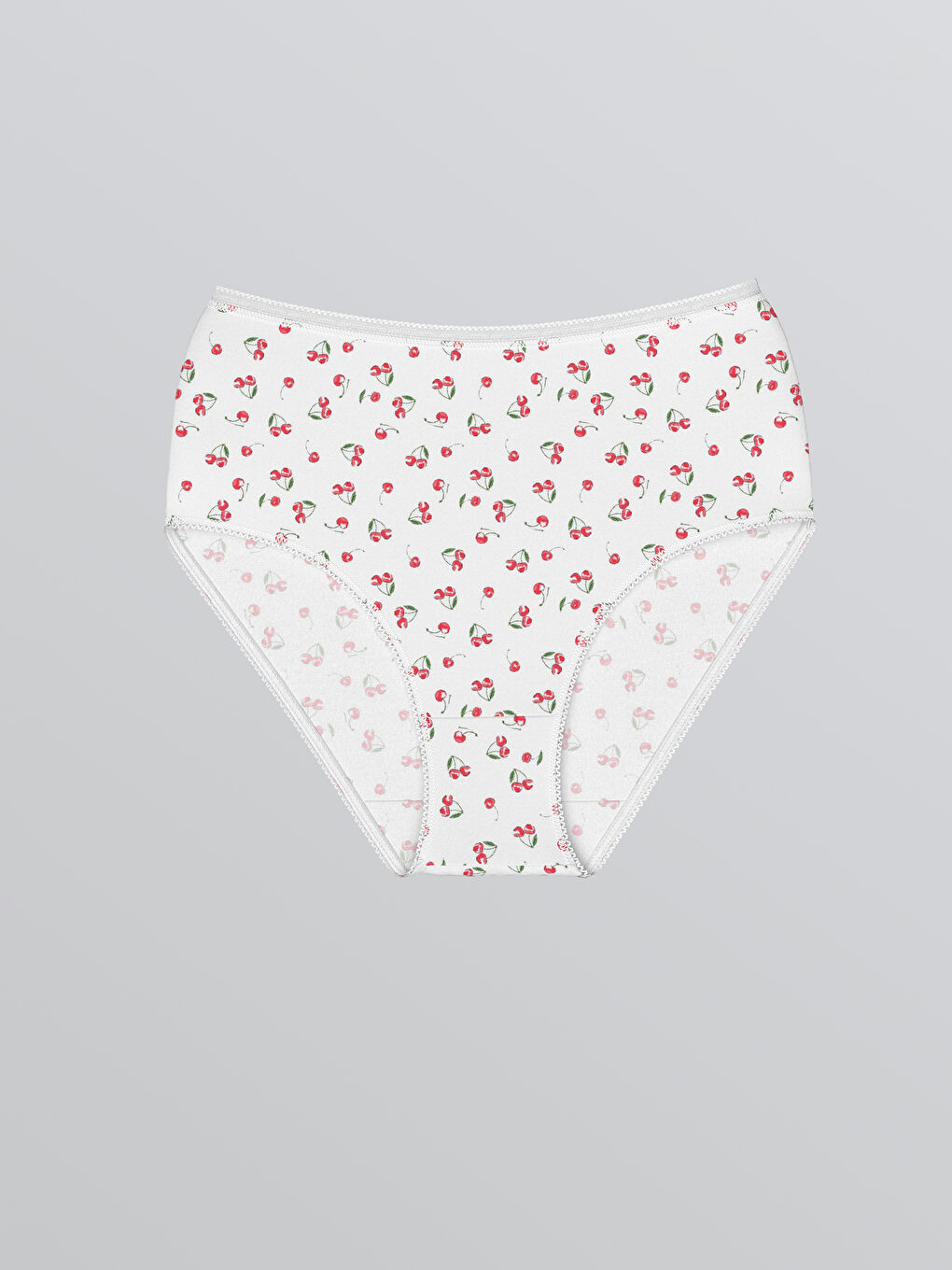 Ekru Yüksek Bel Kiraz Baskılı Klasik Külot