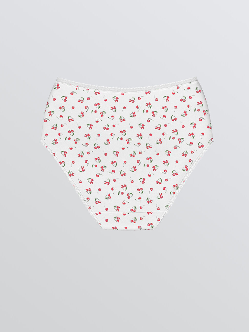 Ekru Yüksek Bel Kiraz Baskılı Klasik Külot-1