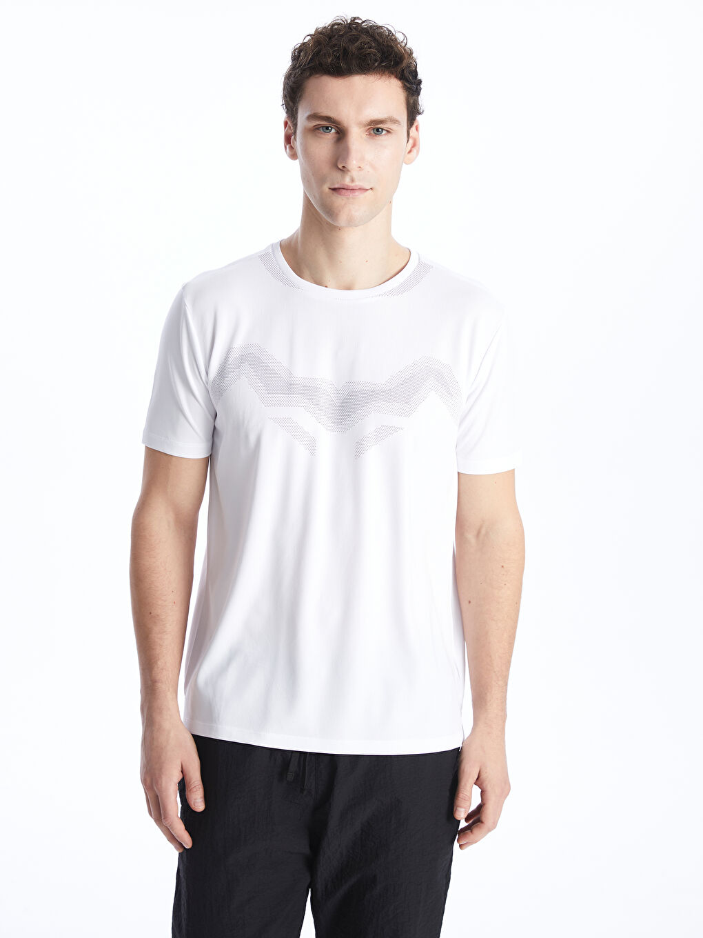 Beyaz DRY-TECH Bisiklet Yaka Kısa Kollu Erkek Tişört-1