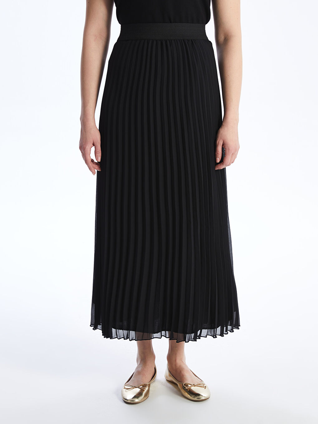 Elastic Waist Plain Pleated Women's Skirt-2