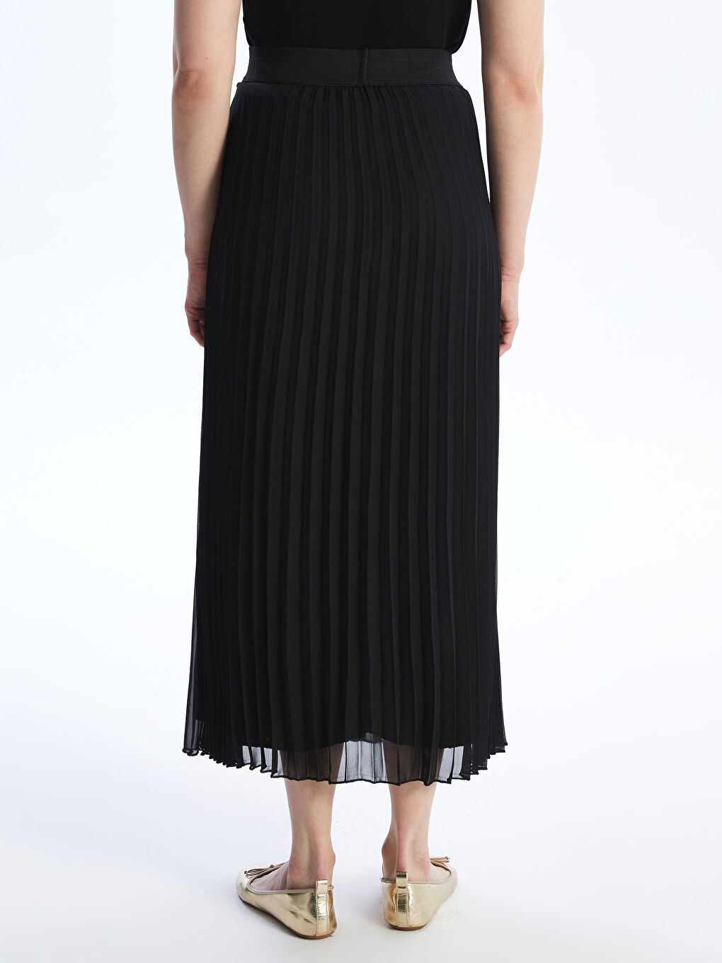 Elastic Waist Plain Pleated Women's Skirt-3