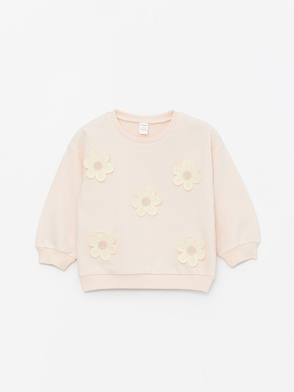 Pembe Bisiklet Yaka Çiçekli Desenli Kız Bebek Sweatshirt-4
