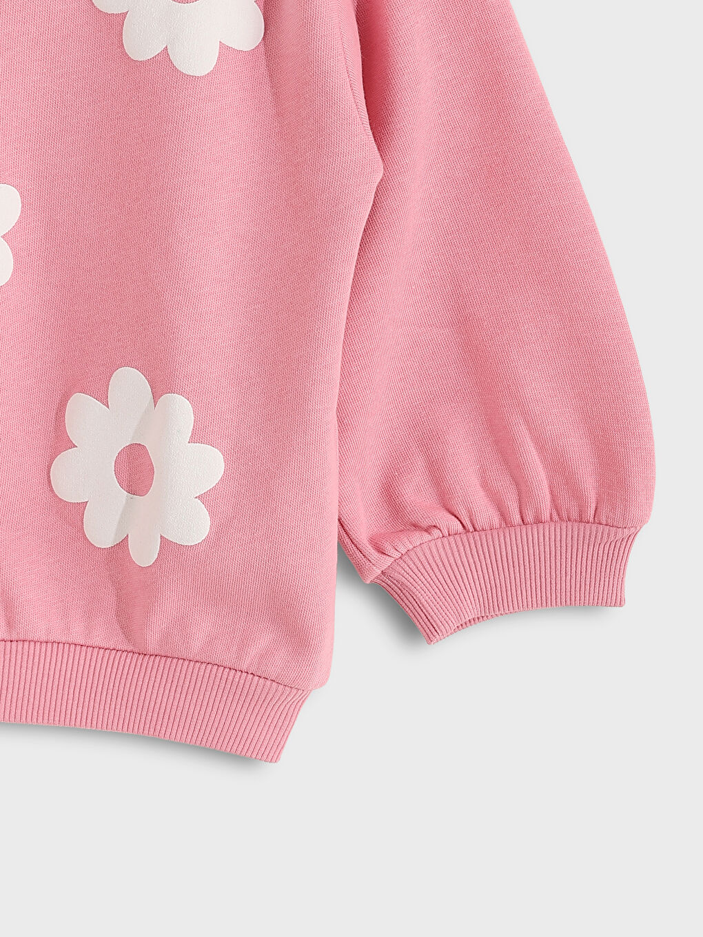 Pembe Bisiklet Yaka Çiçekli Desenli Kız Bebek Sweatshirt-6
