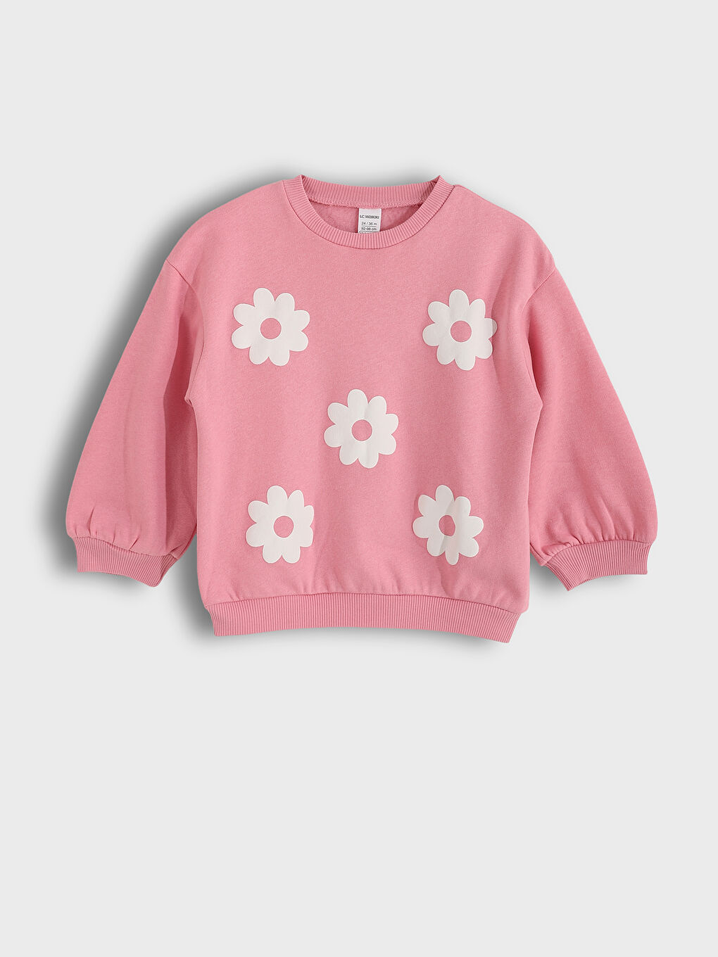 Pembe Bisiklet Yaka Çiçekli Desenli Kız Bebek Sweatshirt-2
