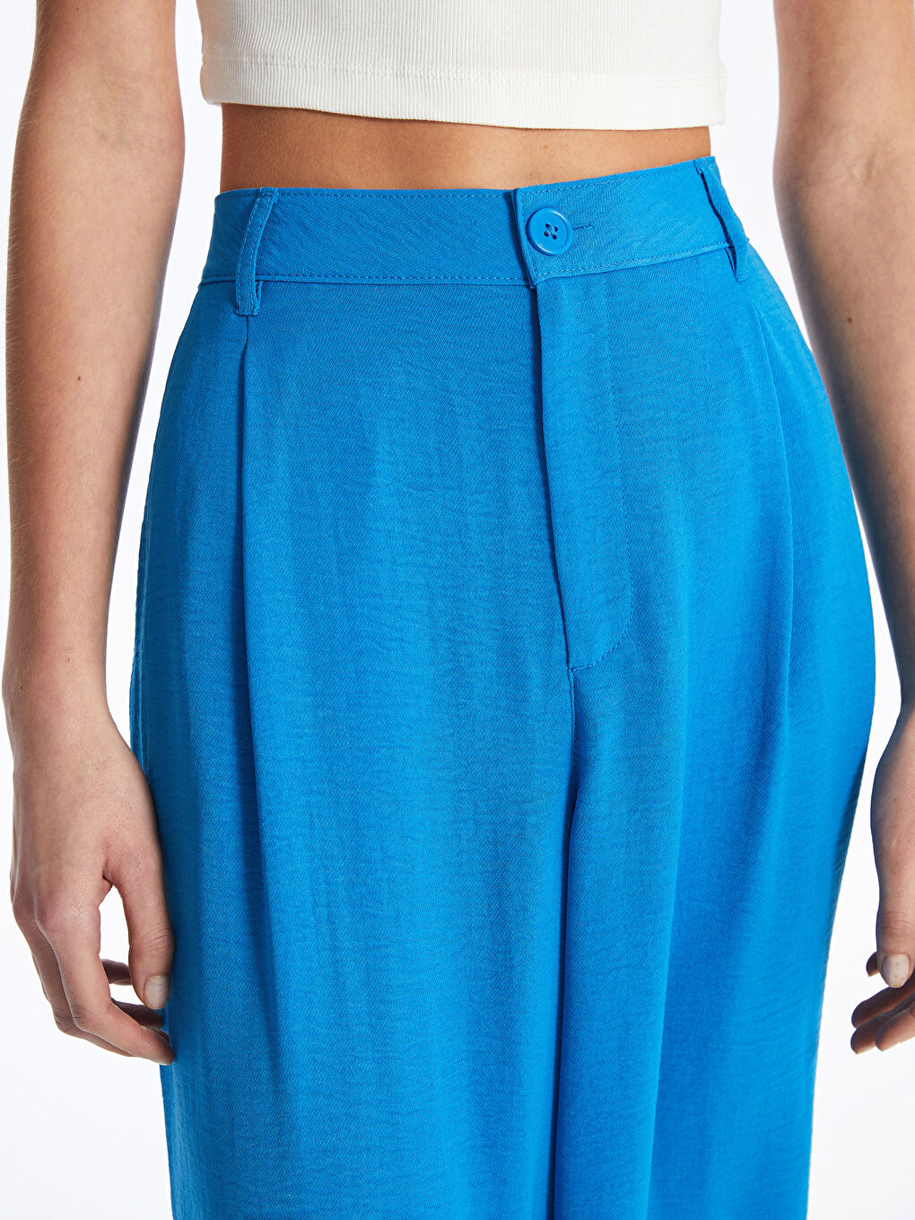 LC Waikiki Široke Ženske Pantalone Jednostavnog Kroja Izgleda Lana -S4DF03Z8-SV6