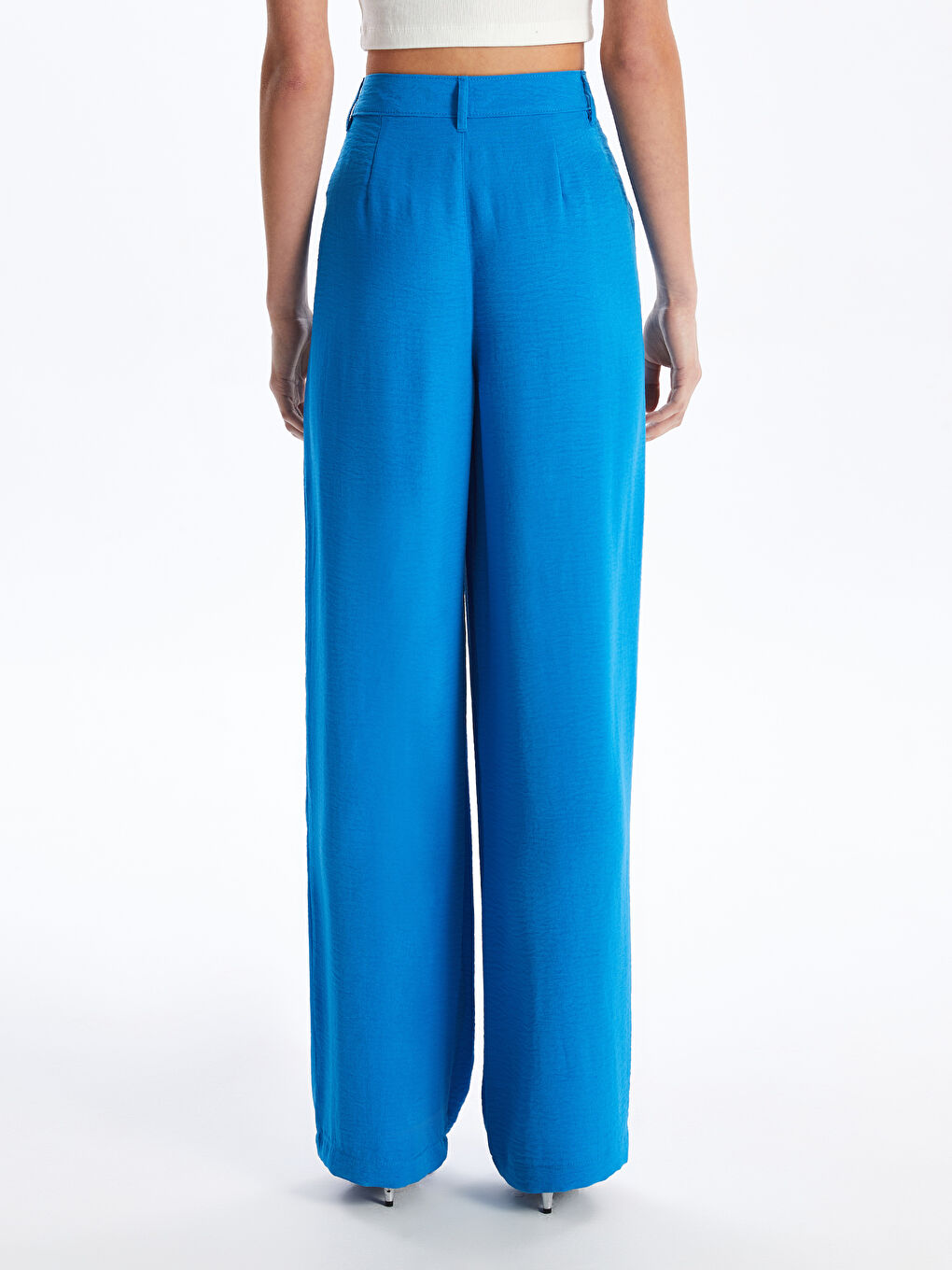 LC Waikiki Široke Ženske Pantalone Jednostavnog Kroja Izgleda Lana -S4DF03Z8-SV6