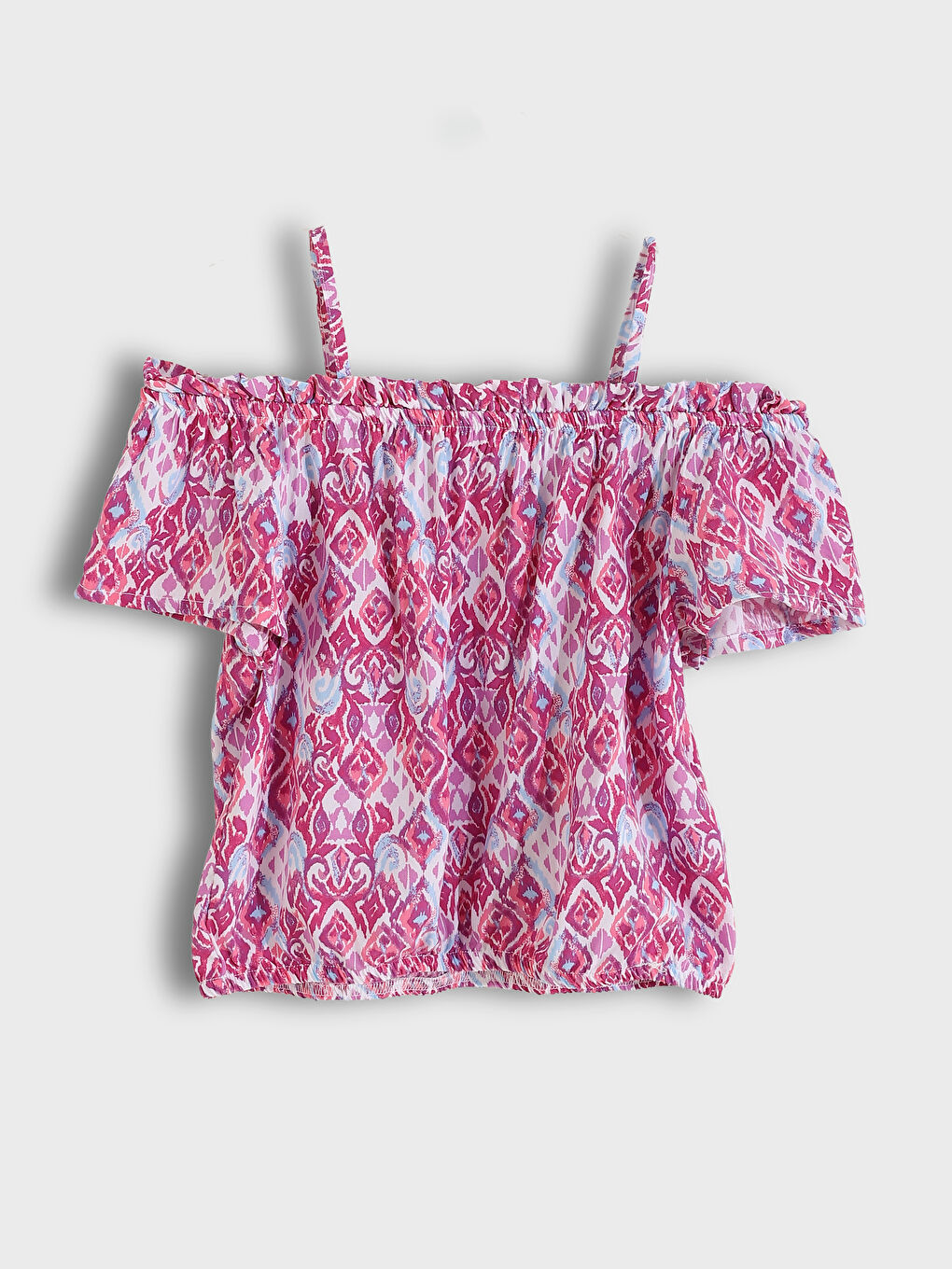 بلوزة قص للبنات بياقة سلاش منقوشة-1