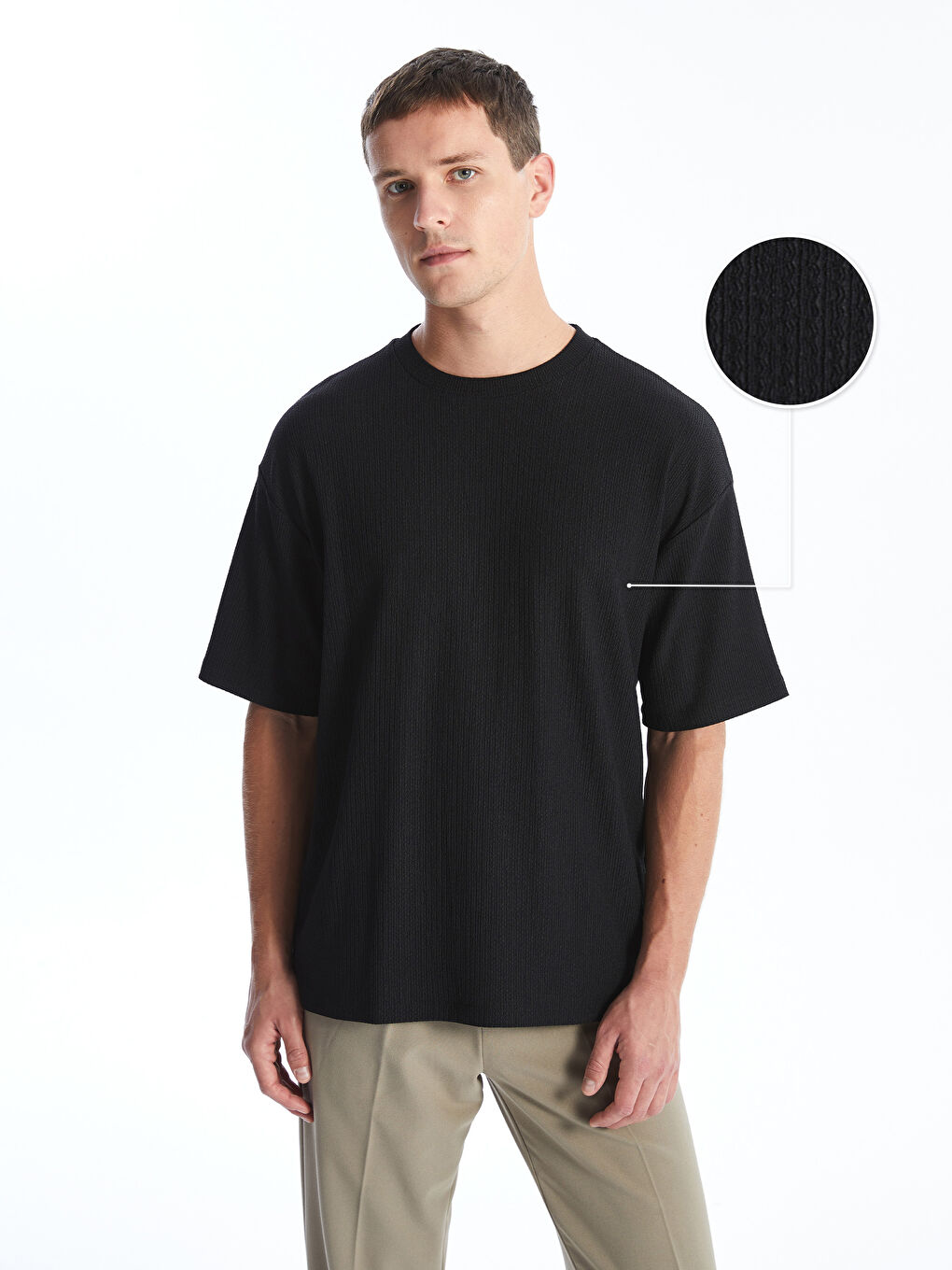 Crew Neck Short Sleeve Men's Textured T-Shirt -S4DG41Z8-CVL