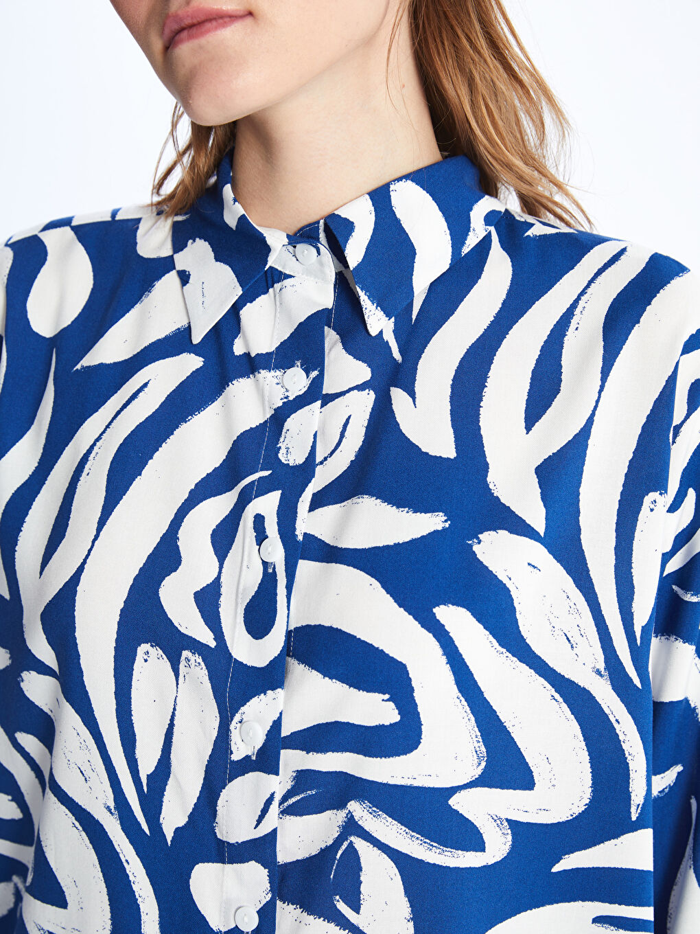 قميص نسائي أوفراسايز كم طويل منقوش-3