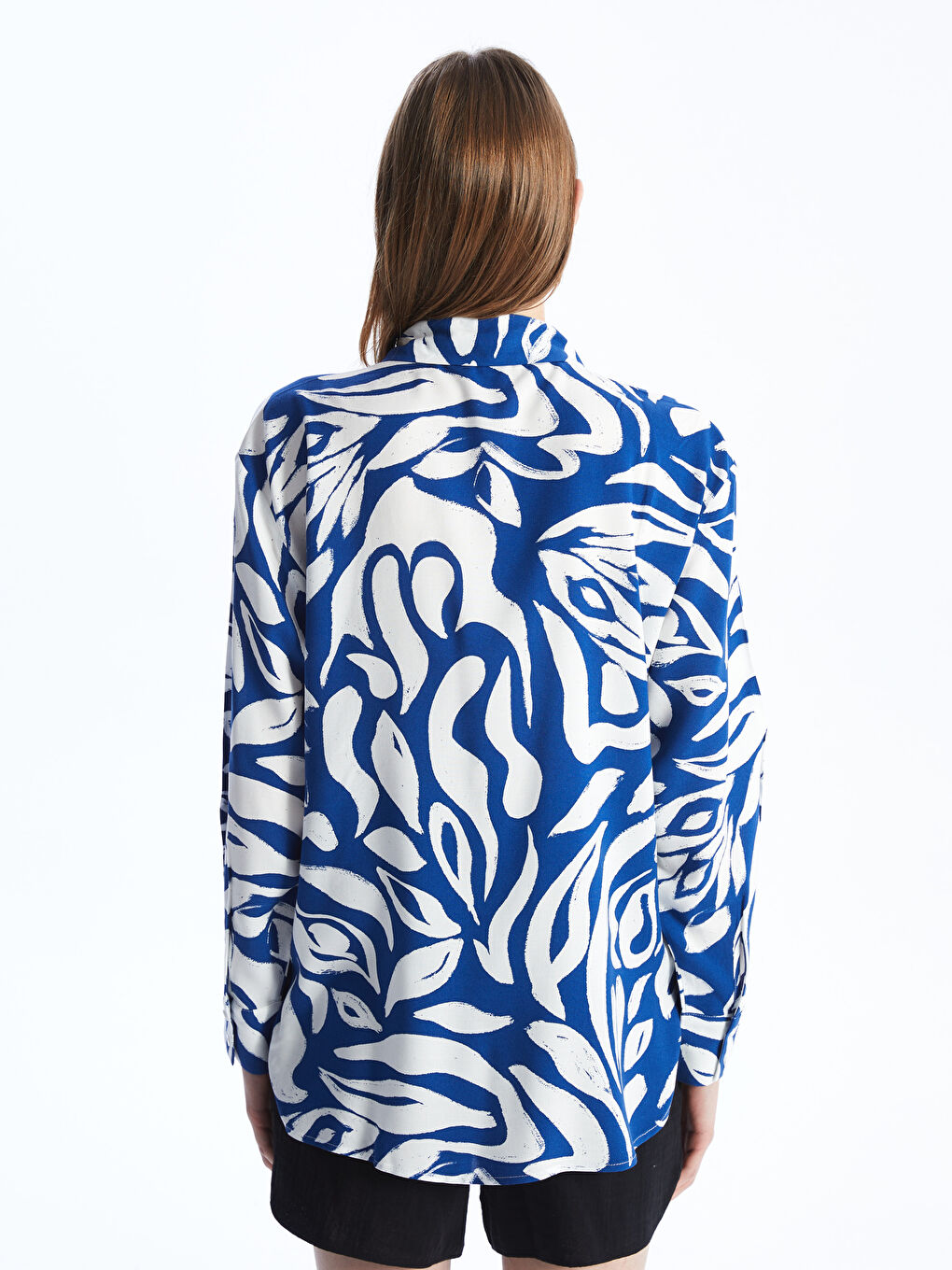 قميص نسائي أوفراسايز كم طويل منقوش-4