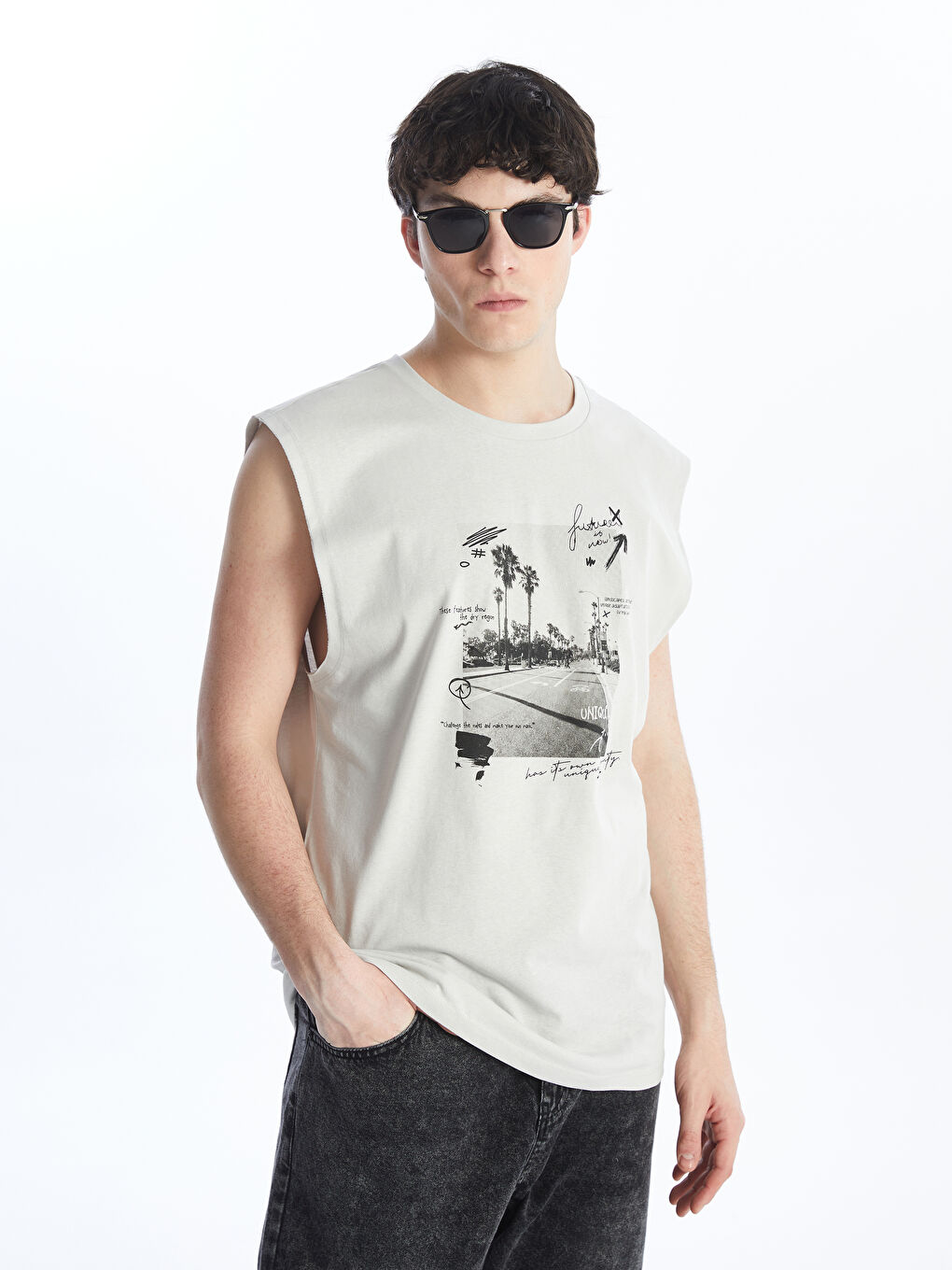 Crew Neck Printed Men's Sleeveless T-Shirt -S4DG68Z8-G5K