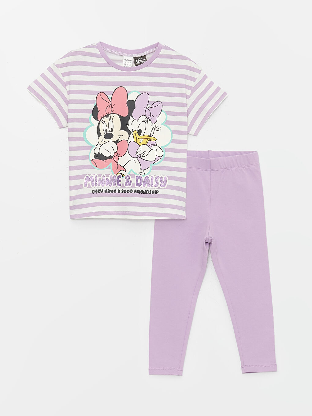 Crew Neck Short Sleeve Minnie Mouse Printed Baby Girls' T-Shirt and Tights 2 Pack Set -S4DG96Z1-LGL