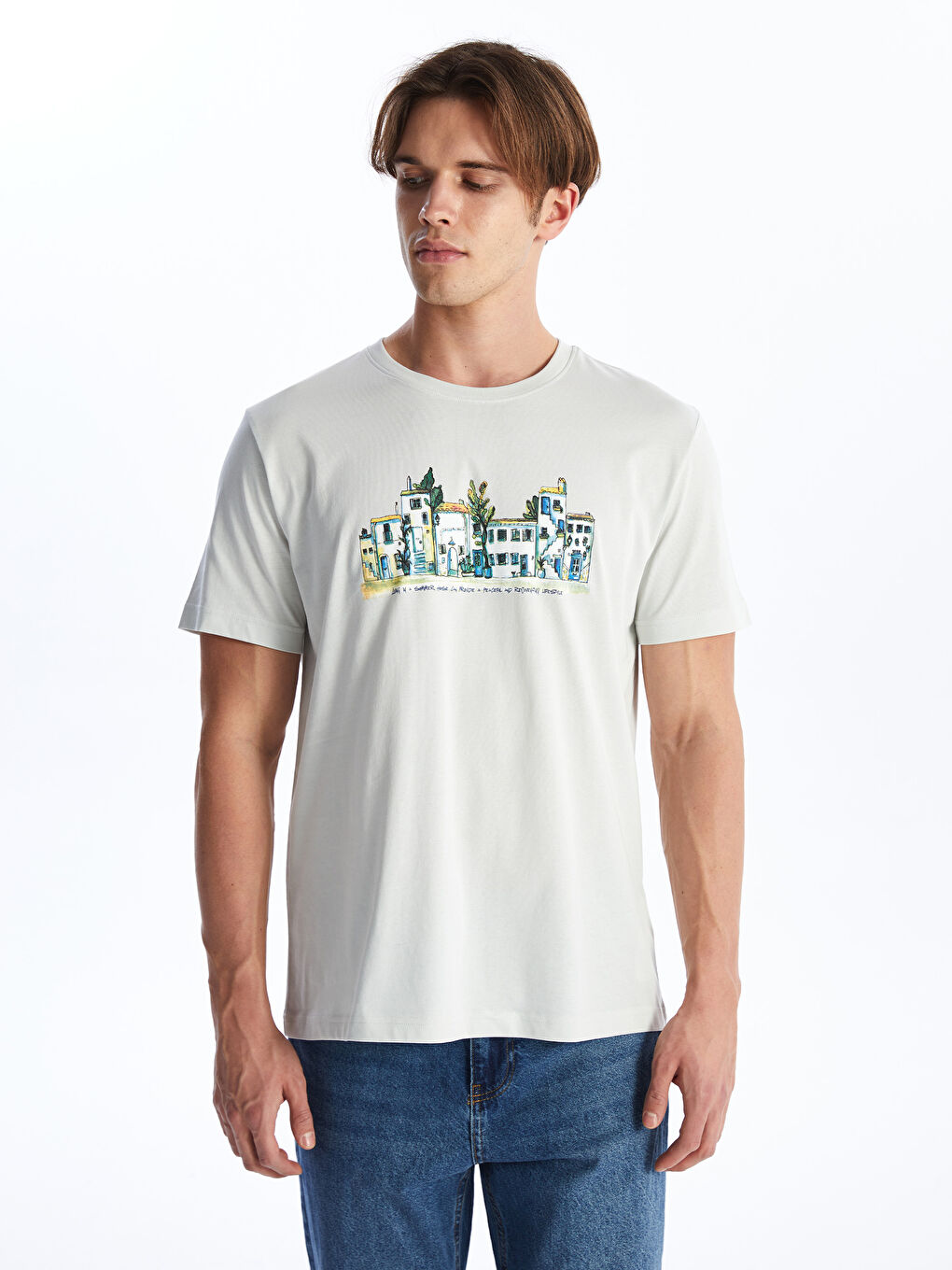 Crew Neck Short Sleeve Printed Combed Cotton Men's T-shirt -S4DH42Z8-RRX