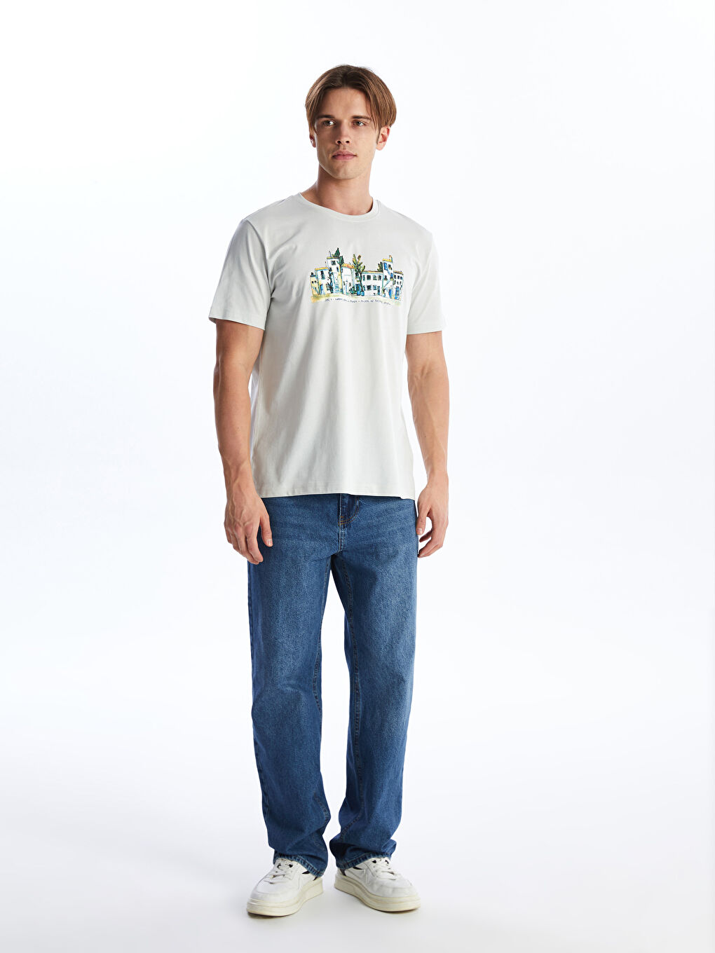 Crew Neck Short Sleeve Printed Combed Cotton Men's T-shirt -S4DH42Z8-RRX