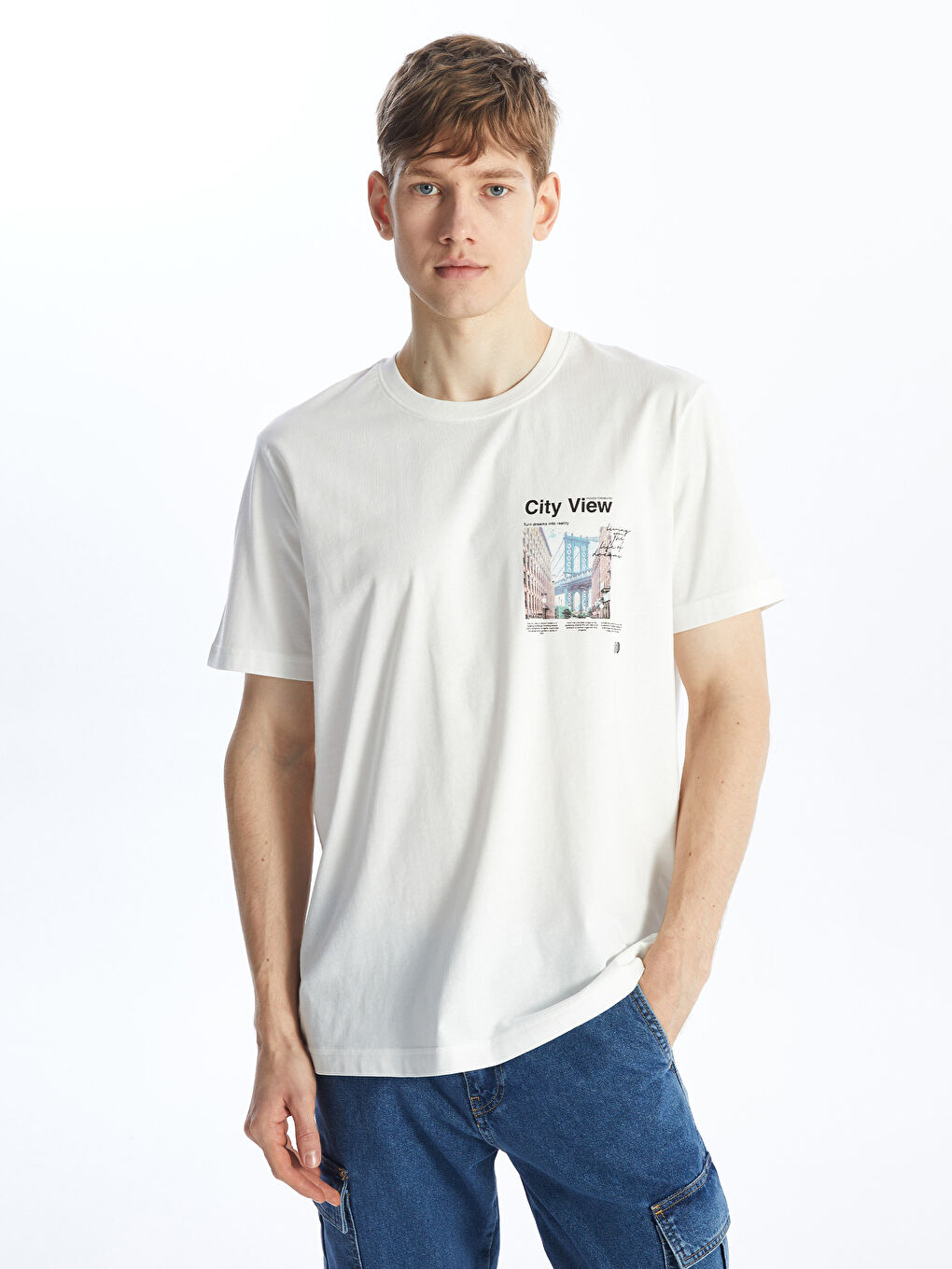 Crew Neck Short Sleeve Printed Combed Cotton Men's T-shirt-1