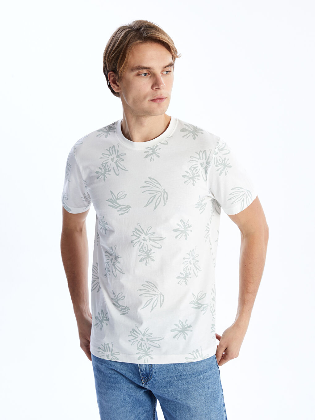Crew Neck Short Sleeve Patterned Combed Cotton Men's T-Shirt -S4DH88Z8-R9J