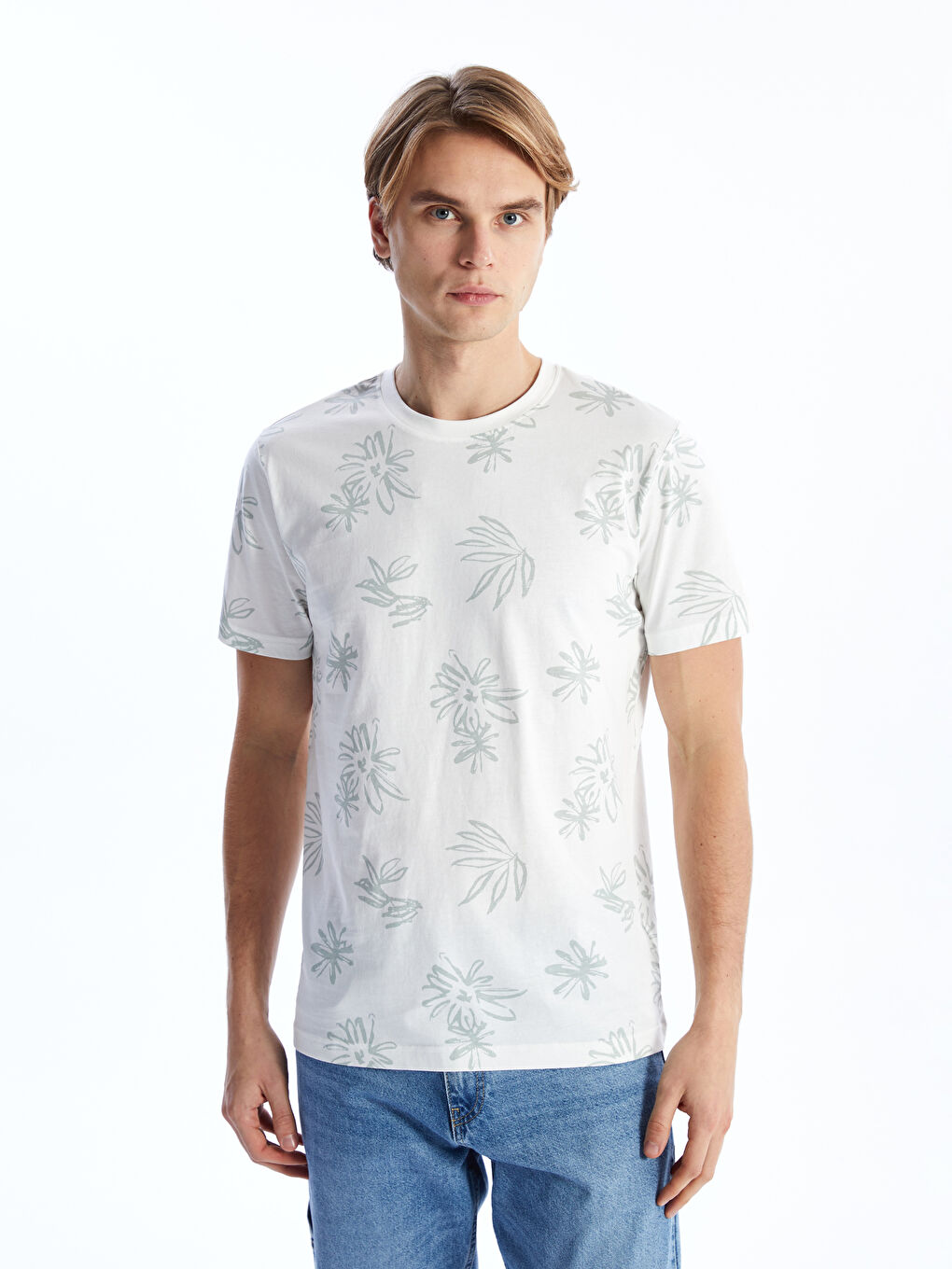 Crew Neck Short Sleeve Patterned Combed Cotton Men's T-Shirt -S4DH88Z8-R9J
