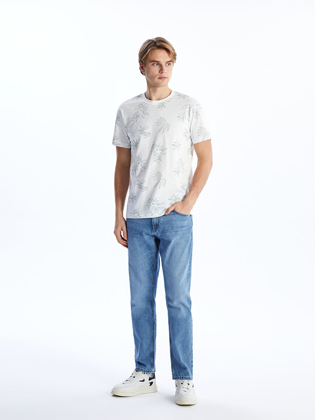 Crew Neck Short Sleeve Patterned Combed Cotton Men's T-Shirt -S4DH88Z8-R9J