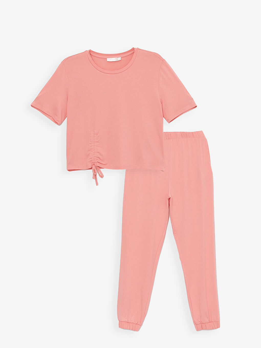 LCW DREAM Pembe Petite Bisiklet Yaka Düz Kısa Kollu Kadın Pijama Takımı - 9