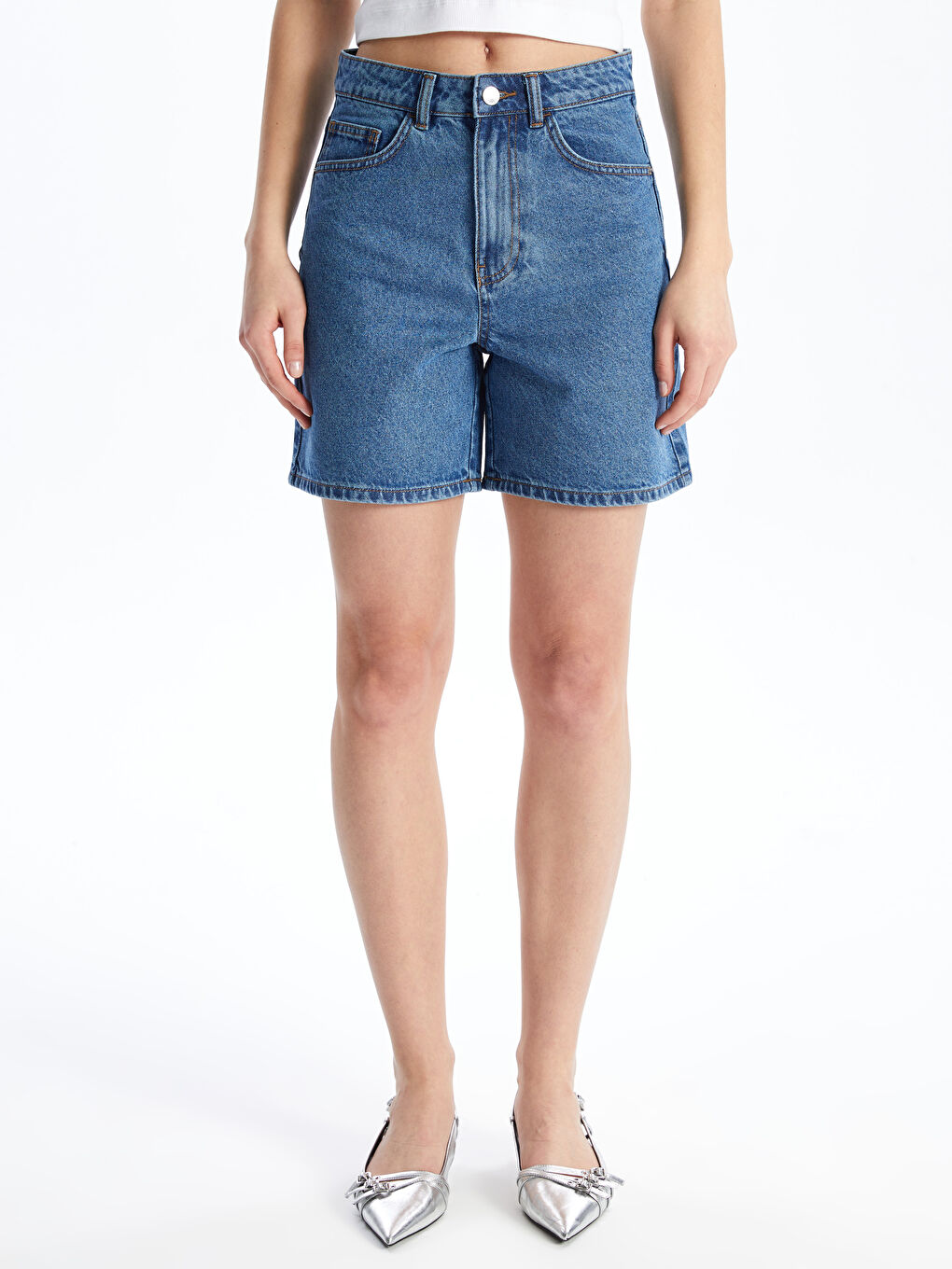 Бермуд пішіміндегі әйелдерге арналған деним шорты-2