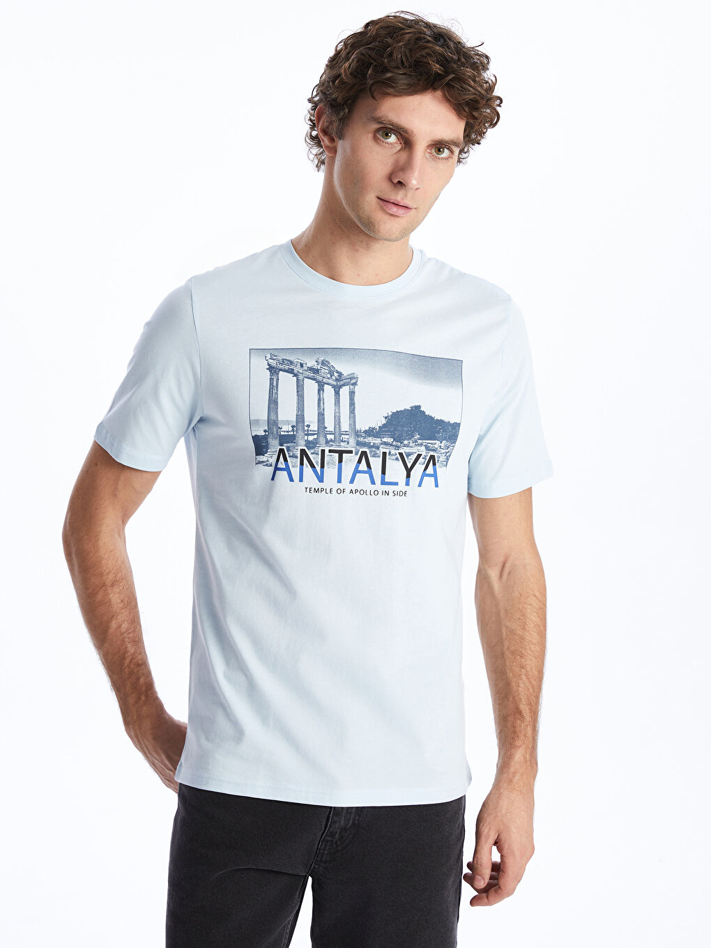 Mavi Bisiklet Yaka Kısa Kollu Antalya Baskılı Penye Erkek Tişört