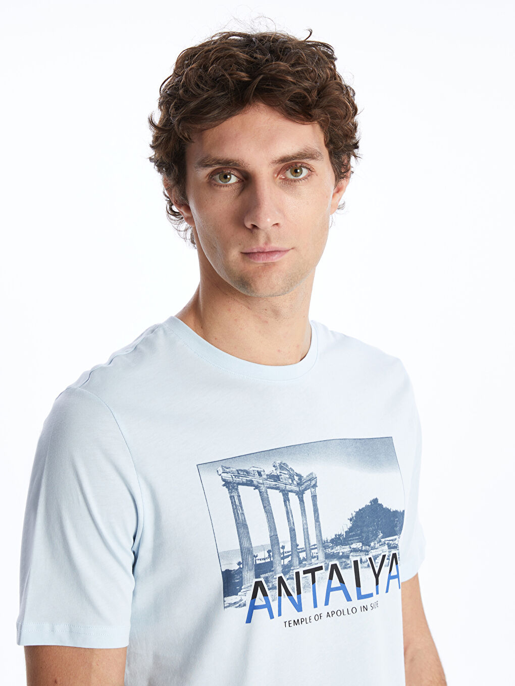 Mavi Bisiklet Yaka Kısa Kollu Antalya Baskılı Penye Erkek Tişört-1