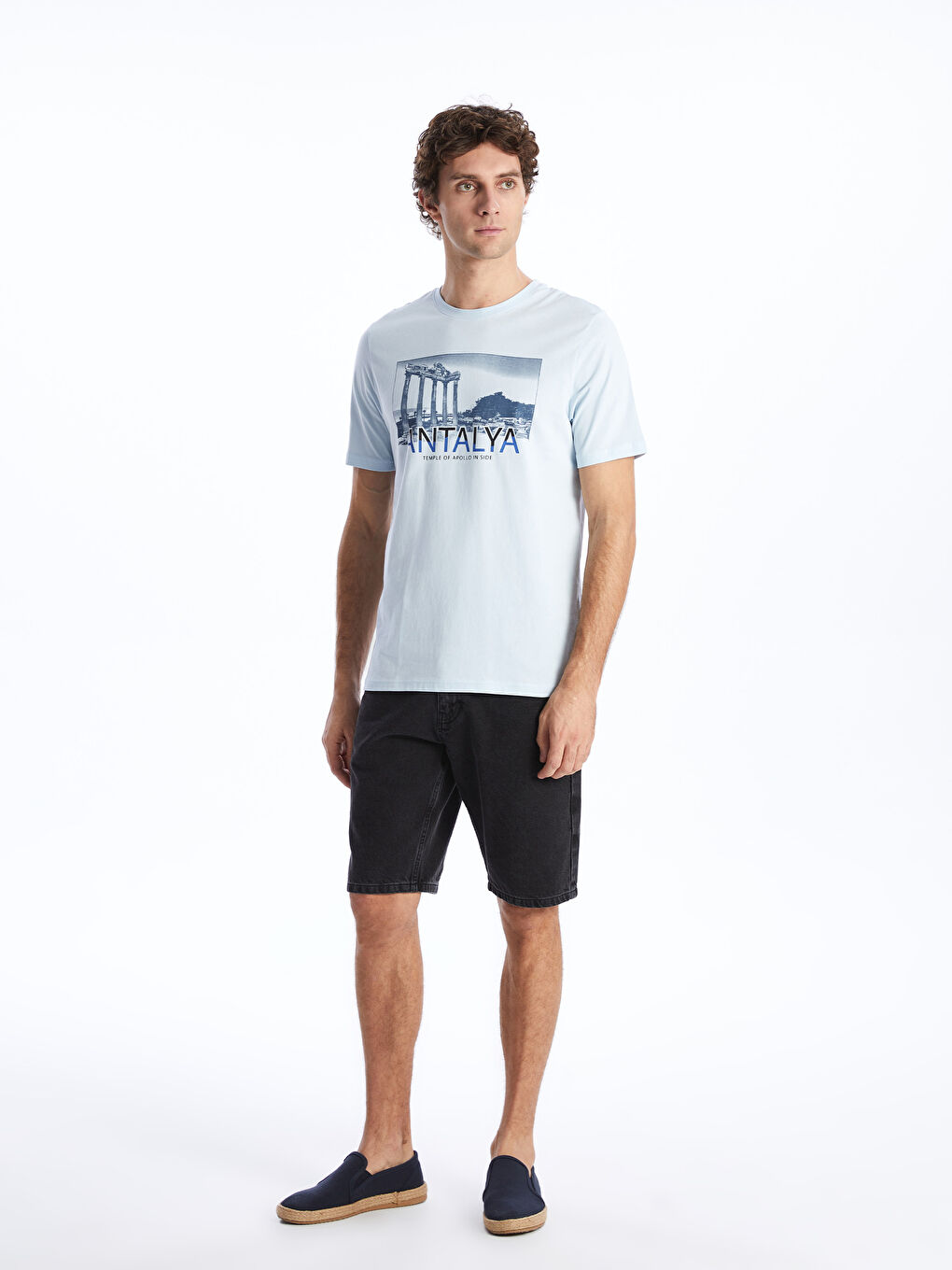 Mavi Bisiklet Yaka Kısa Kollu Antalya Baskılı Penye Erkek Tişört-2
