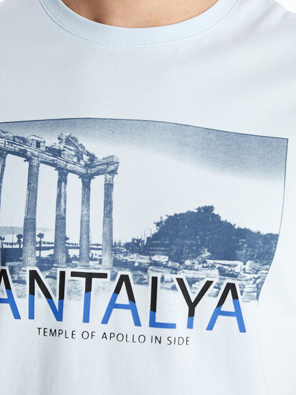 Mavi Bisiklet Yaka Kısa Kollu Antalya Baskılı Penye Erkek Tişört-3