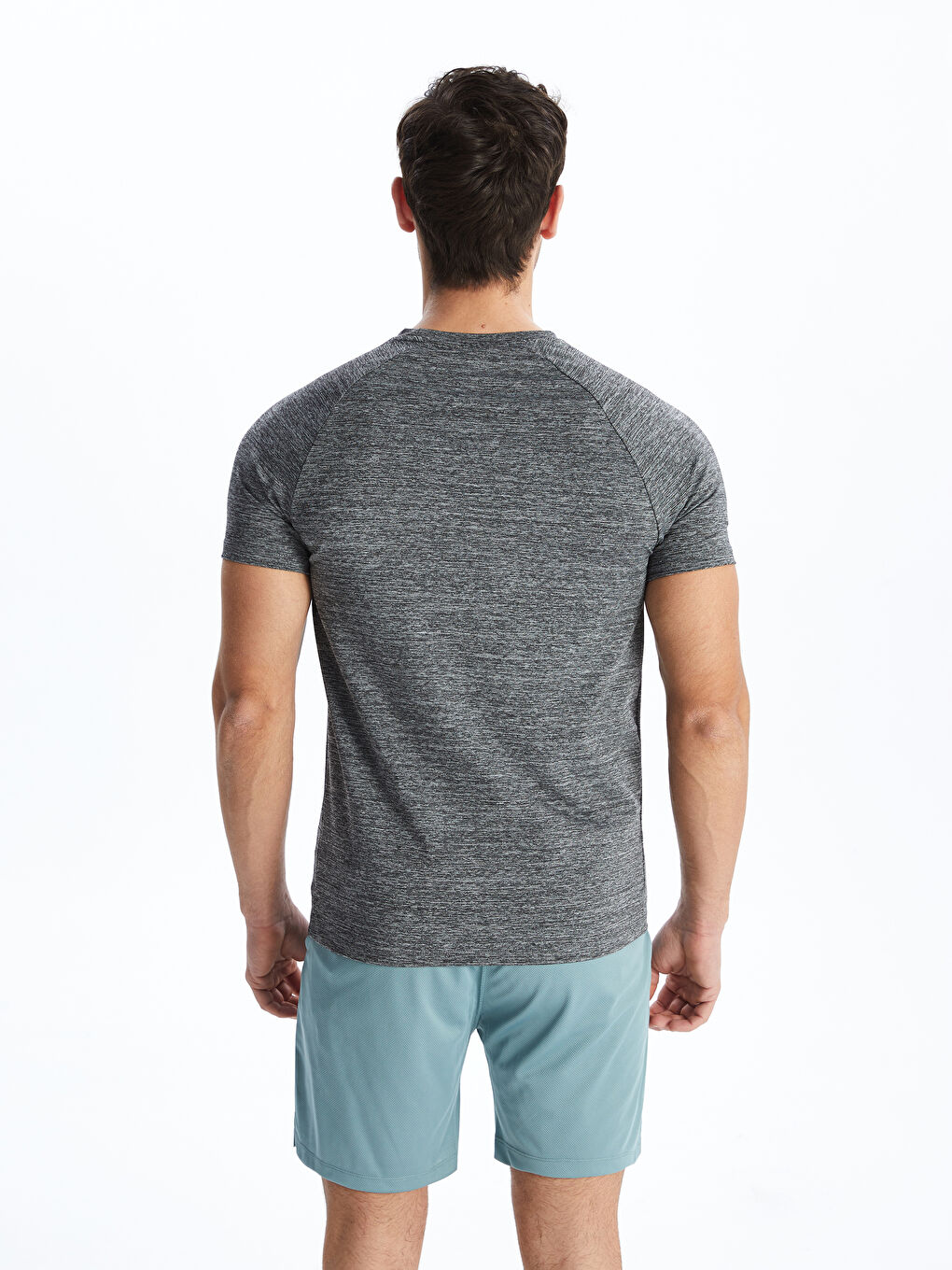 Gri Bisiklet Yaka Kısa Kollu Erkek Spor Tişört-4