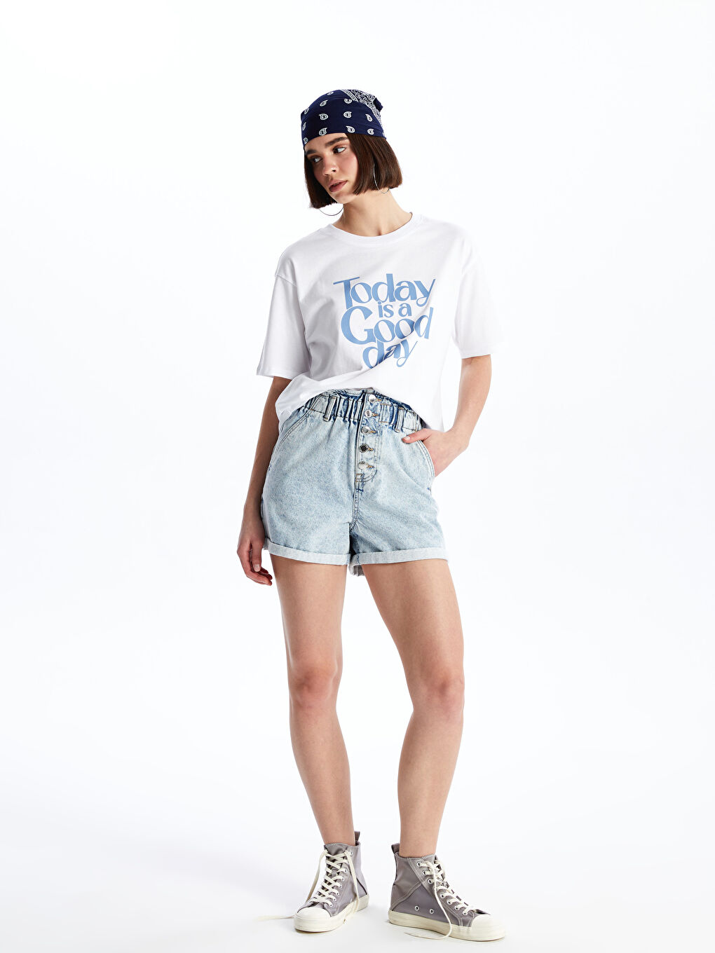 Damen-Shorts aus Denim mit elastischem Bund und schlichtem Design-1