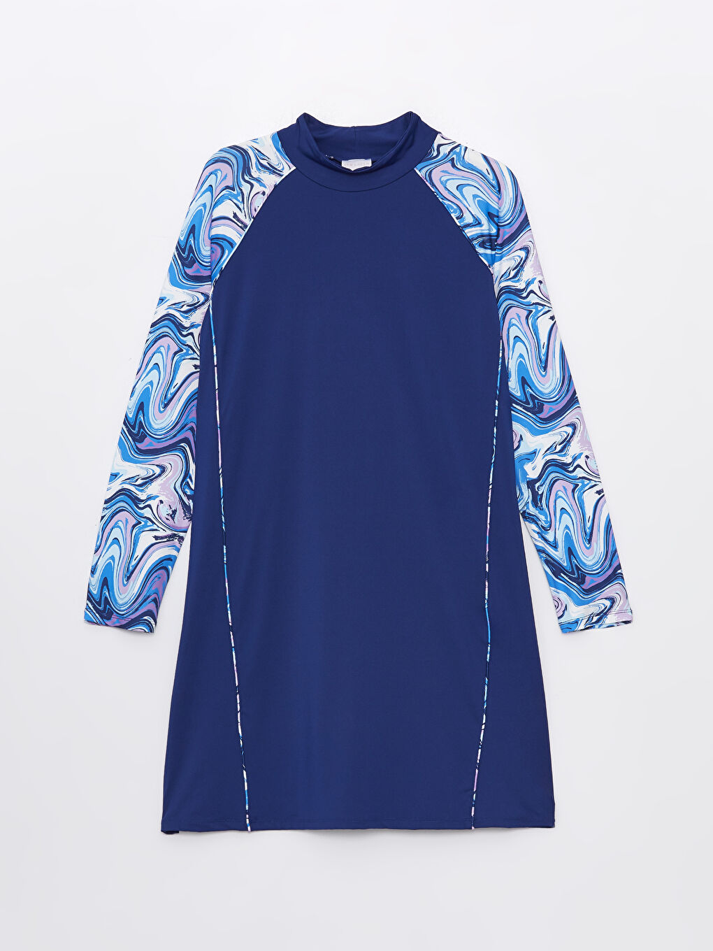 Lacivert Dik Yaka Desenli Kadın Tesettür Mayo Üst