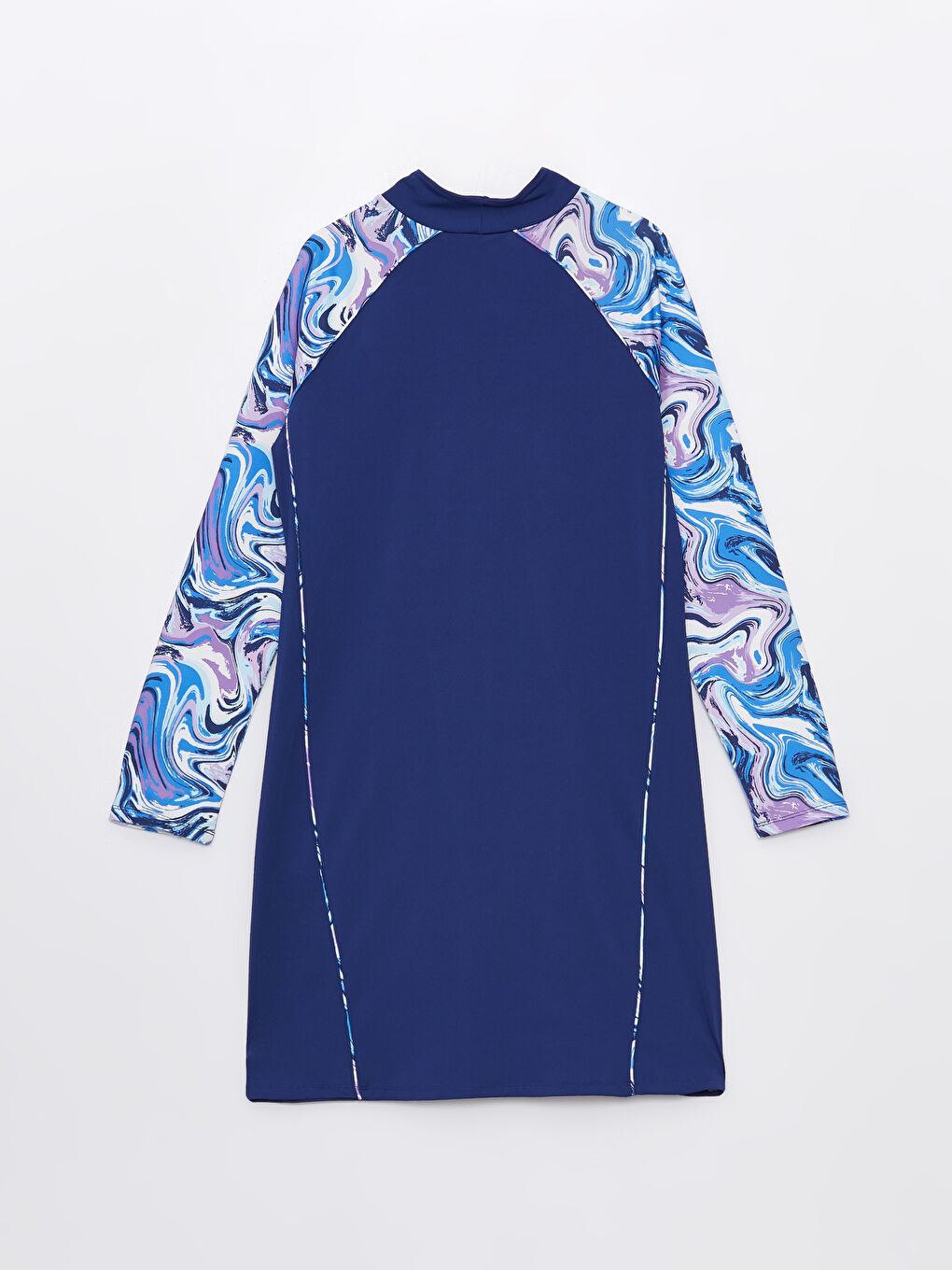 Lacivert Dik Yaka Desenli Kadın Tesettür Mayo Üst-1