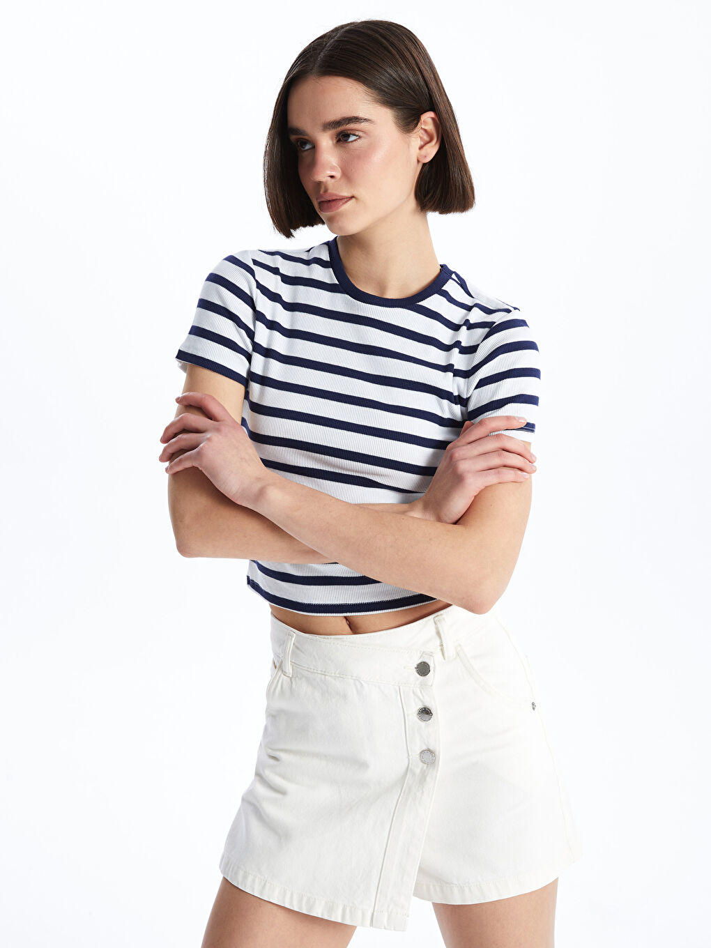 Women's Regular Fit Plain Denim Skort -S4DK08Z8-844
