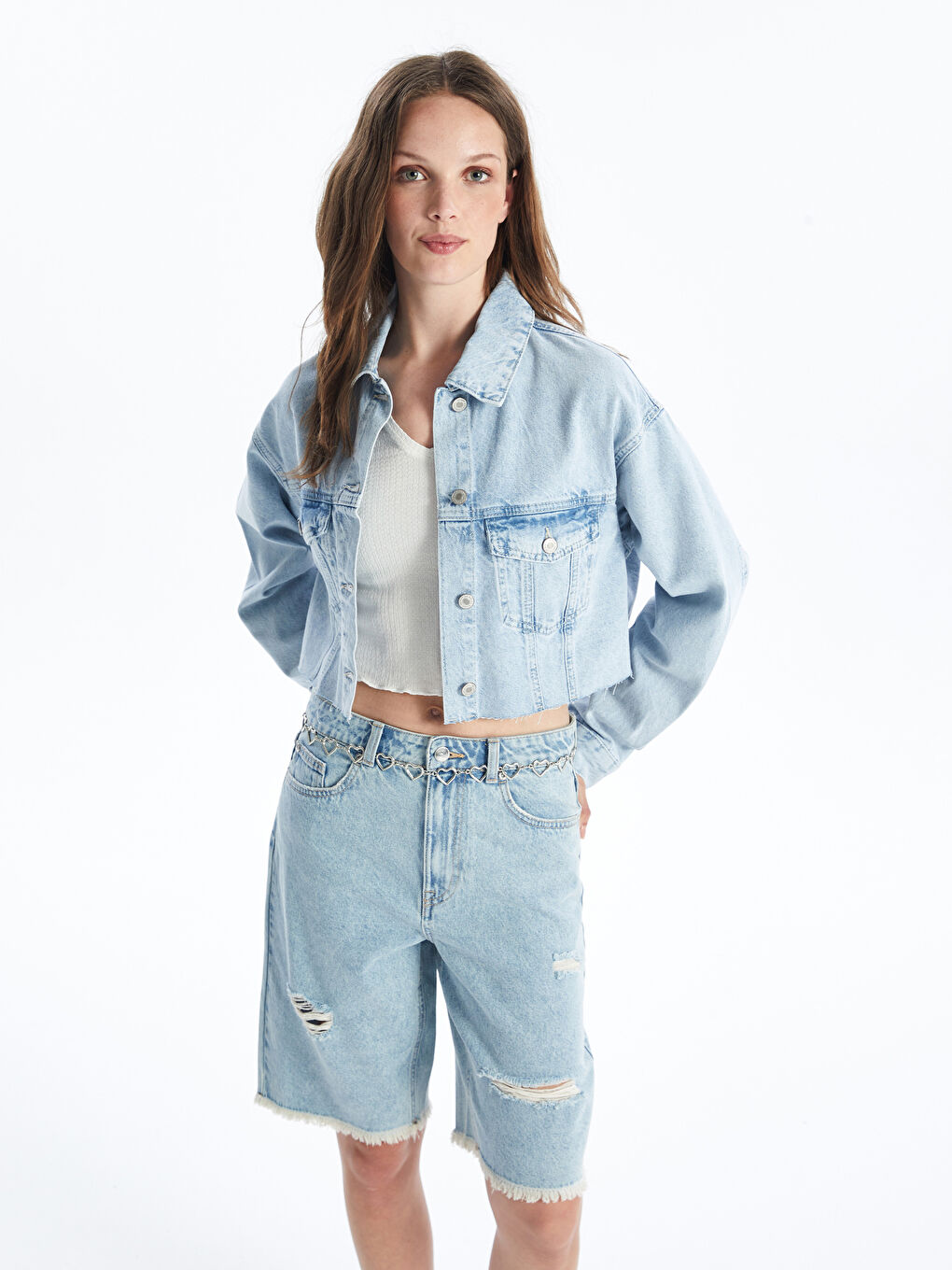 Джинсовые Шорты Бермуды Женские С Рваными Деталями