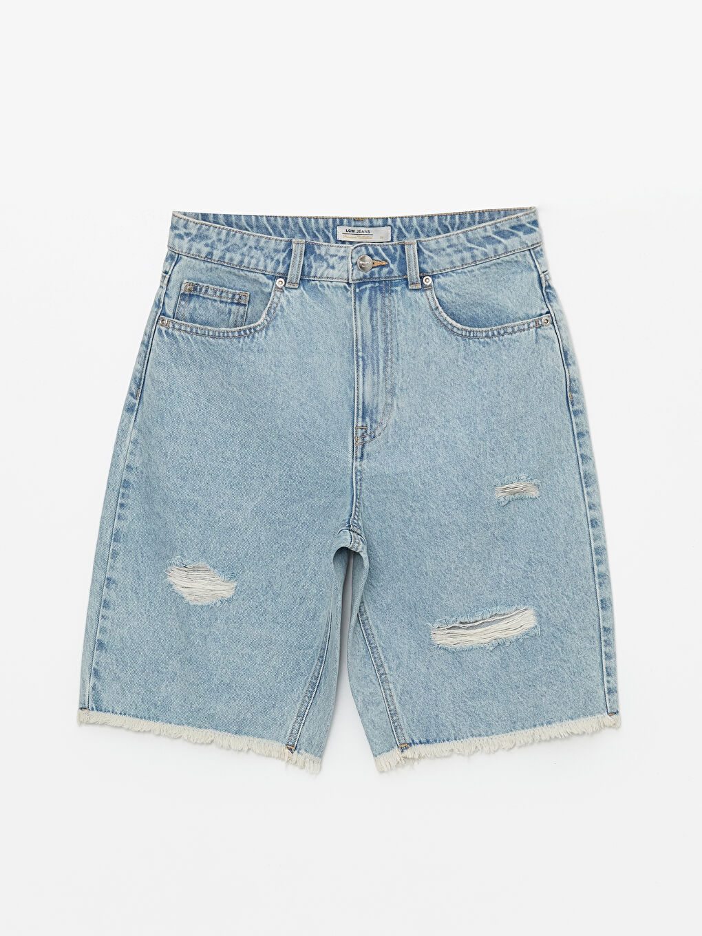 Джинсовые Шорты Бермуды Женские С Рваными Деталями-5