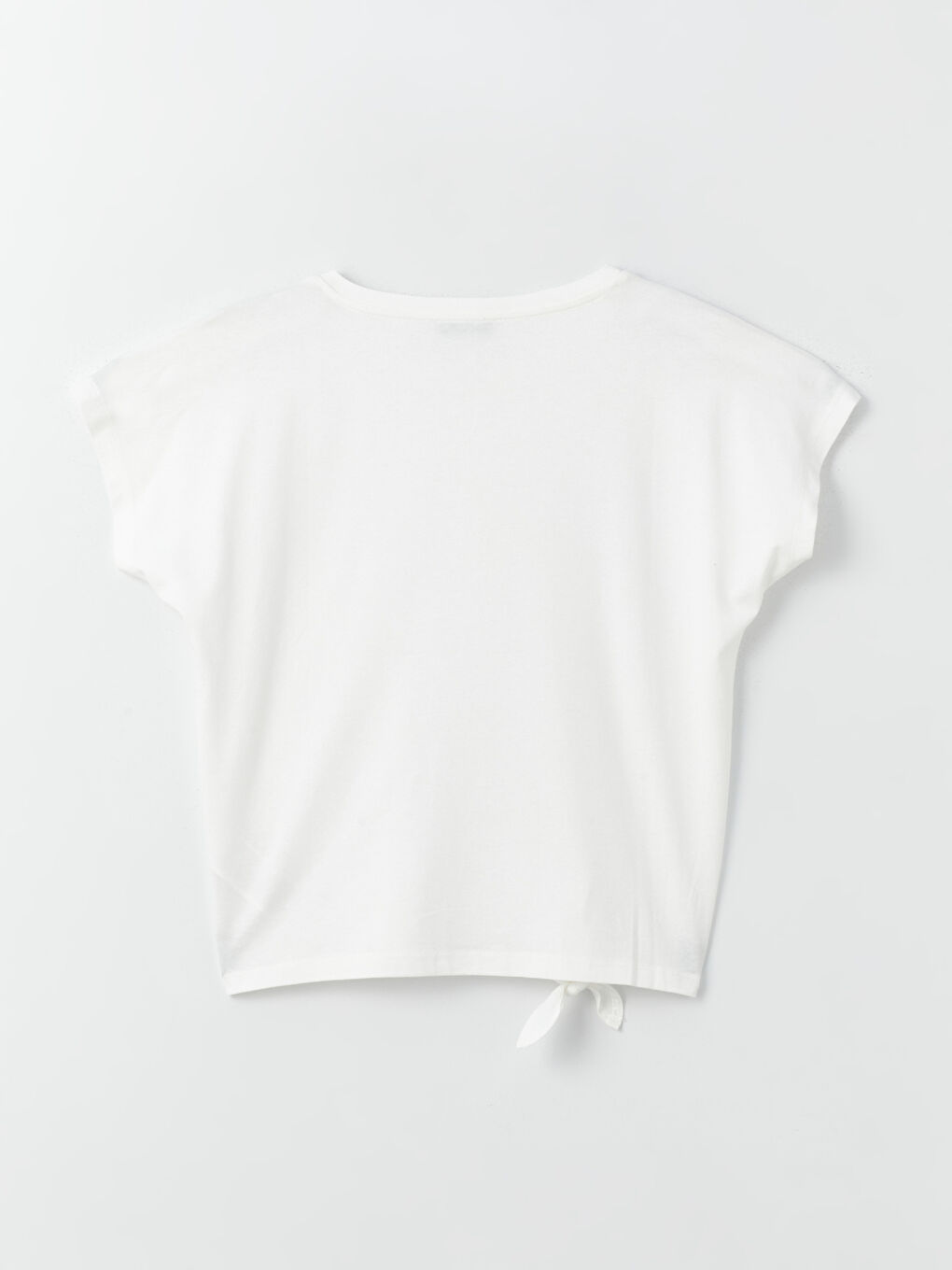 Ekru Bisiklet Yaka Düz Kısa Kollu Kadın Tişört-6