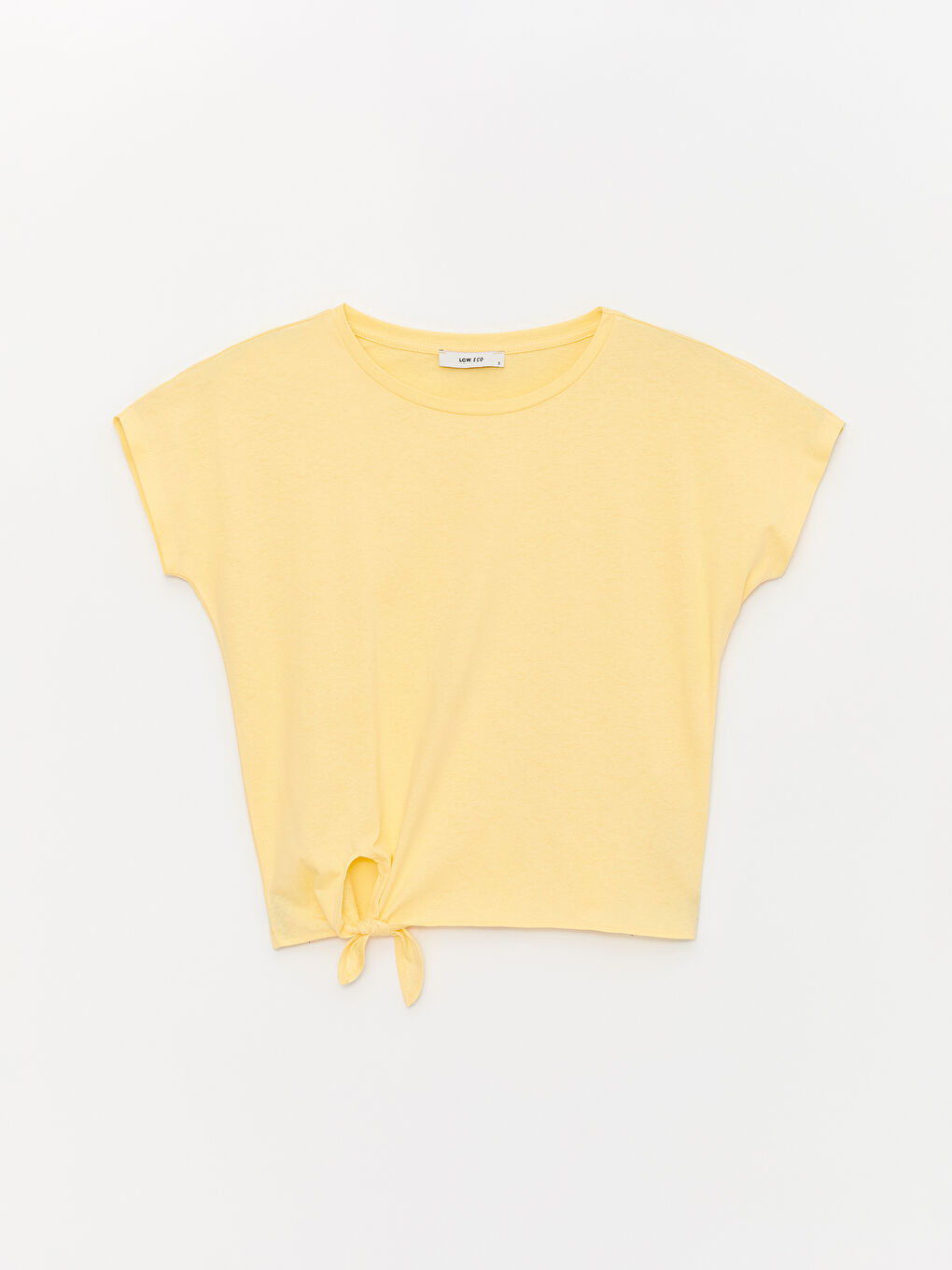 Sarı Bisiklet Yaka Düz Kısa Kollu Kadın Tişört-5