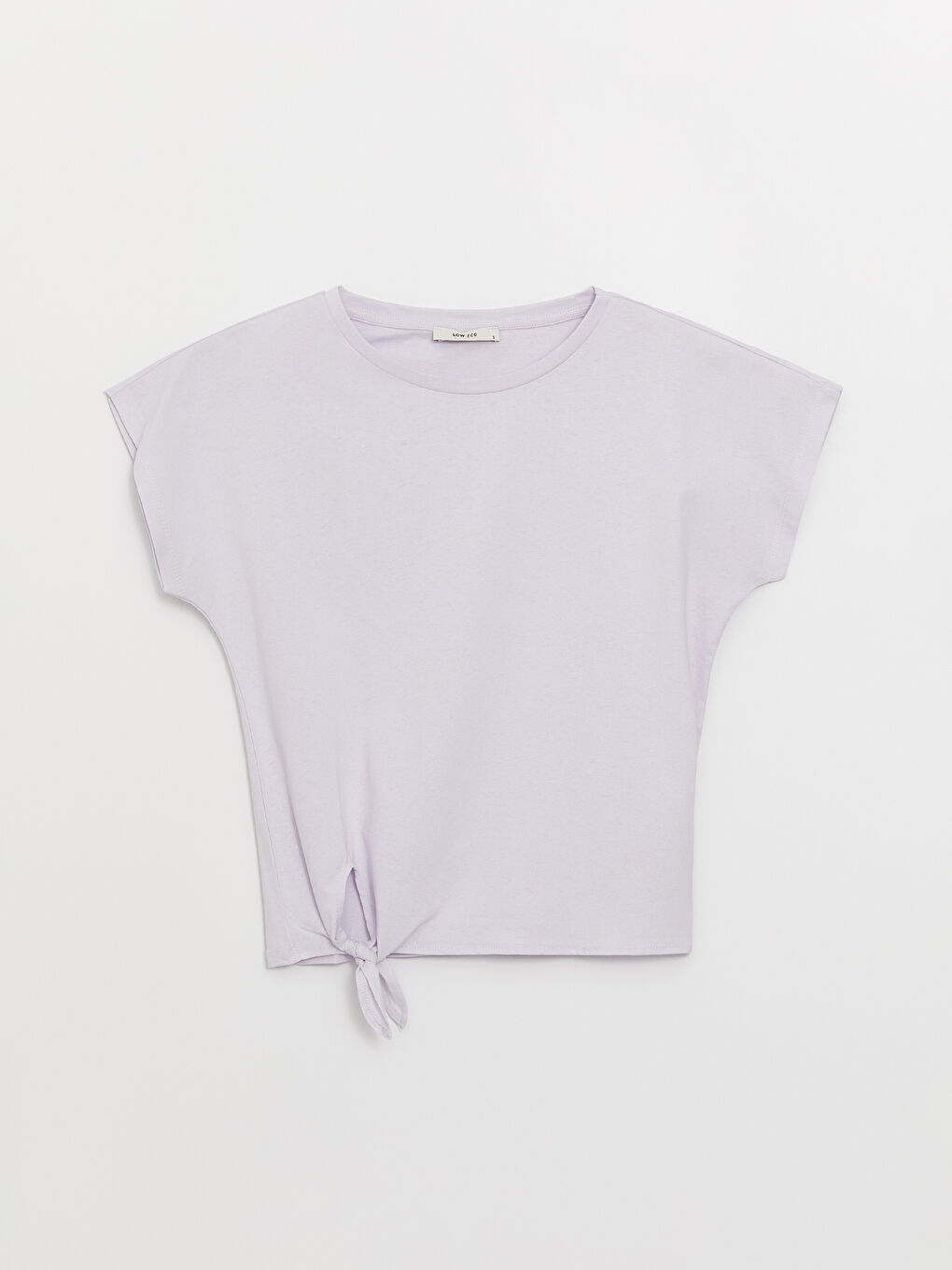 Lila Bisiklet Yaka Düz Kısa Kollu Kadın Tişört-5