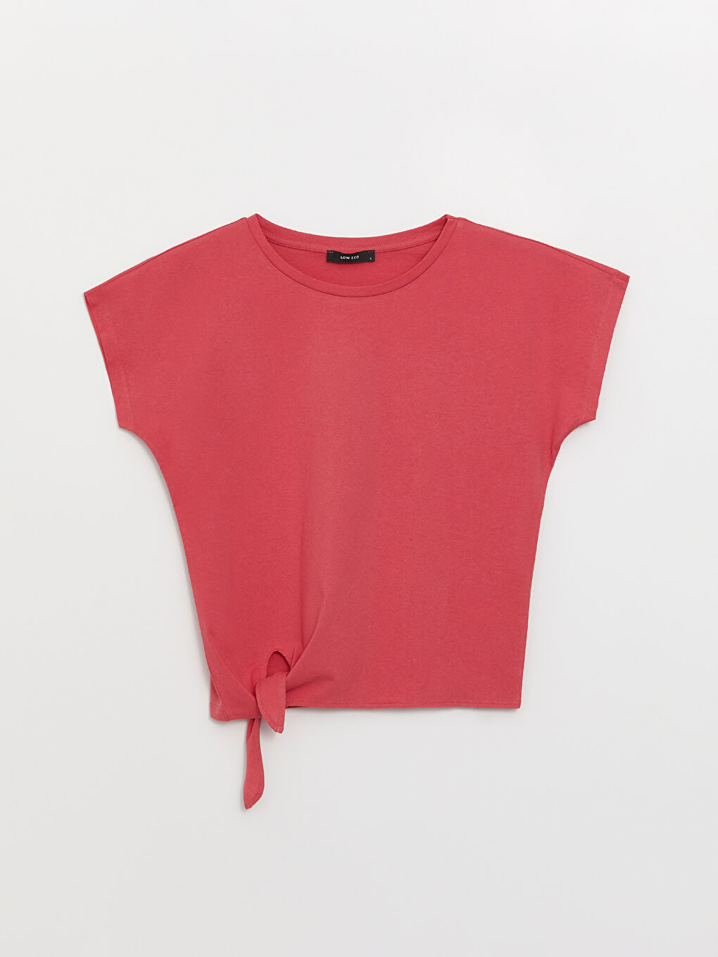 Pembe Bisiklet Yaka Düz Kısa Kollu Kadın Tişört-5