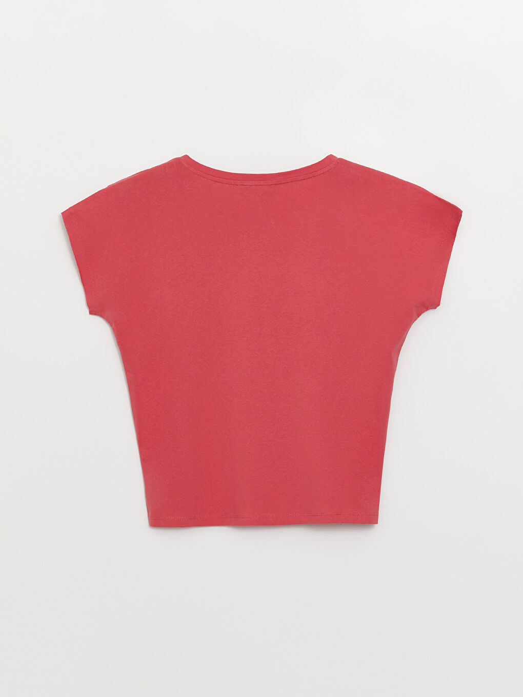 Pembe Bisiklet Yaka Düz Kısa Kollu Kadın Tişört-6