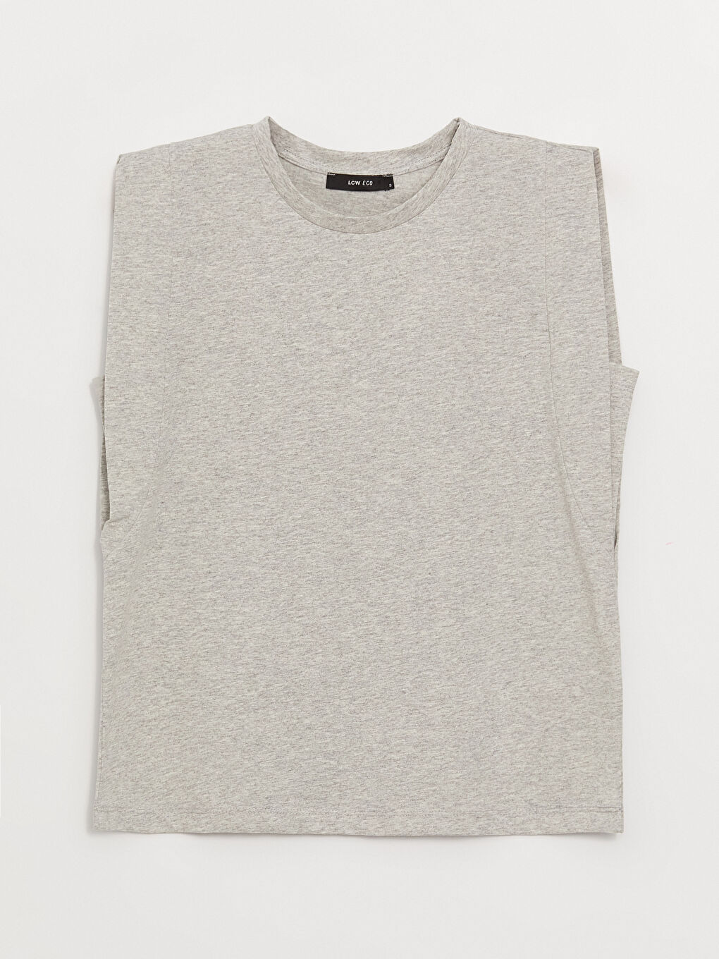 Gri Bisiklet Yaka Düz Kısa Kollu Kadın Tişört-5